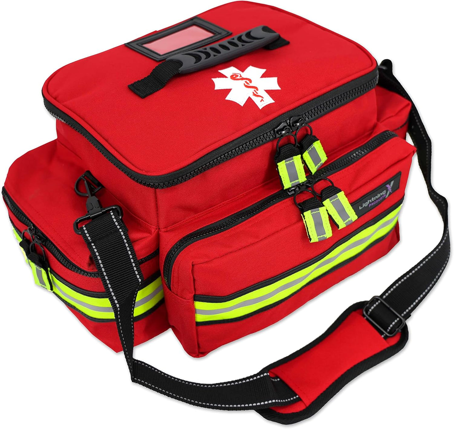 Lightning X Products Lightning X Mid-Sized First Responder EMT Bag | LXMB25 Fully Stocked Aid Kit w/ 200+ BLS Supplies - RED