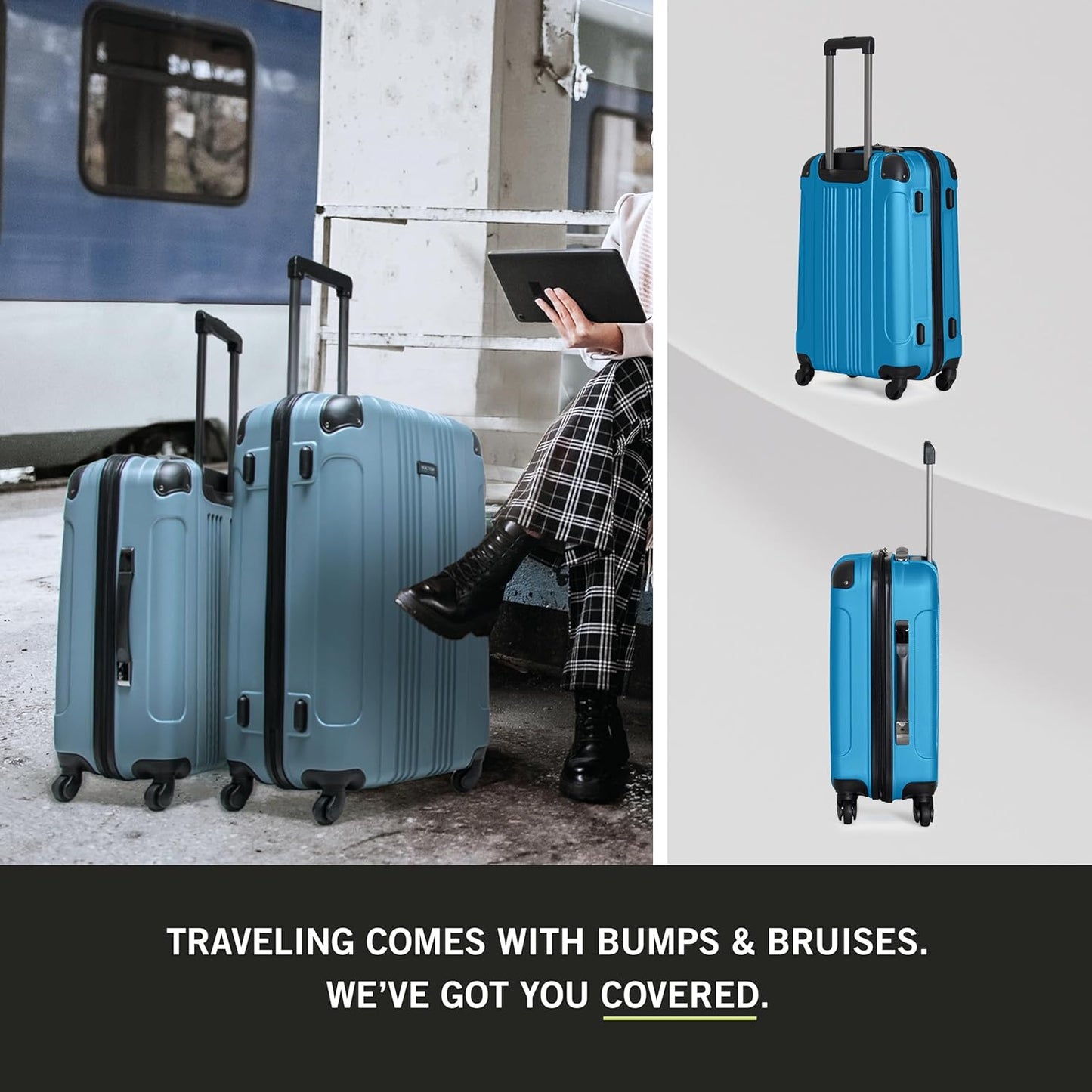 Kenneth Cole REACTION Out of Bounds Lightweight Hardshell 4-Wheel Spinner Luggage, Teal, 2-Piece Set (20" & 28")