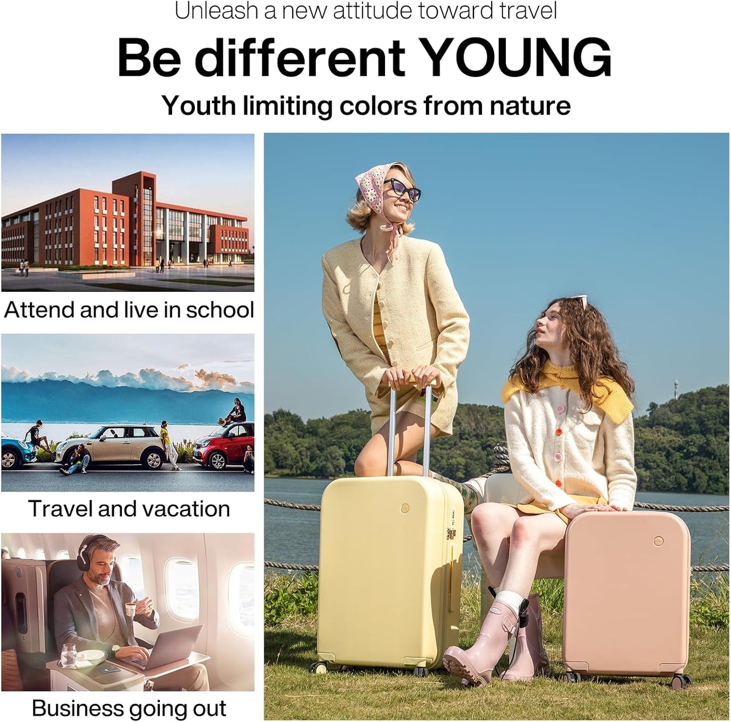 mixi Carry on Luggage, 20'' Suitcase Spinner Wheels Luggage Hardshell Lightweight Rolling Suitcases PC with Cover & TSA Lock for Business Travel, Lark Yellow