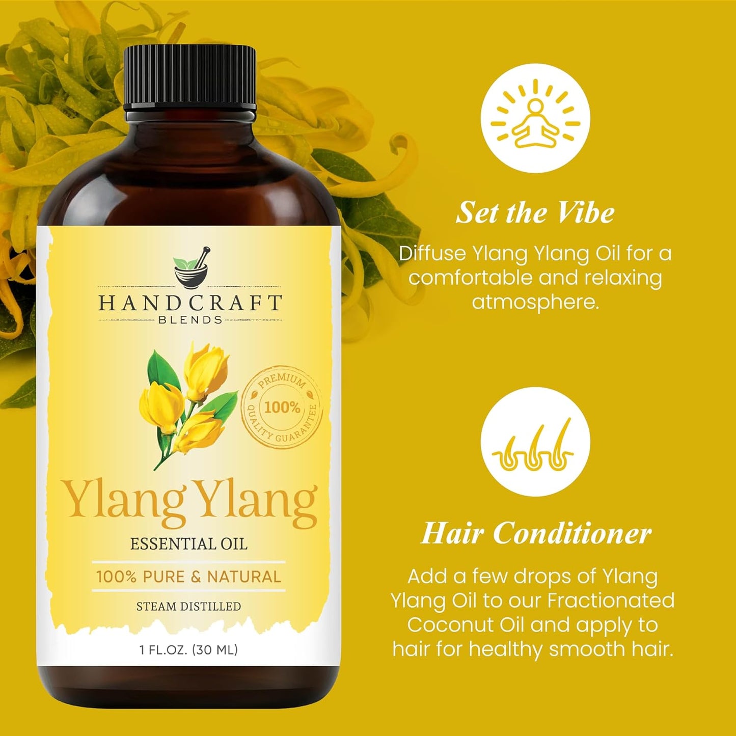Handcraft Blends Ylang Ylang Essential Oil – 1 Fl Oz – 100% Pure and Natural – Premium Grade Essential Oil for Diffuser and Aromatherapy, Skin, Massage, Candle and Soap Making Fragrance