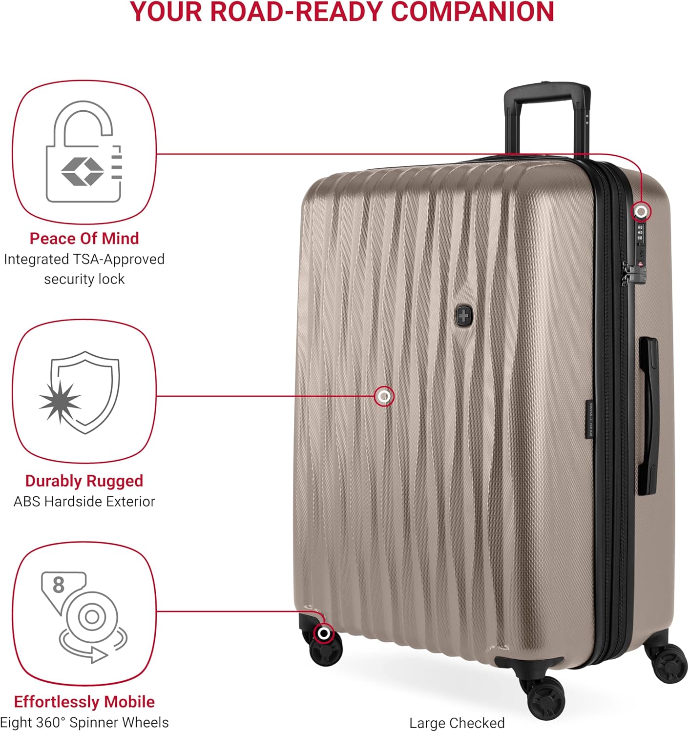 SwissGear 7272 Energie Expandable Hardside Luggage with Spinner Wheels and TSA Lock, Light Gold, 3-Piece Set (19/24/27)