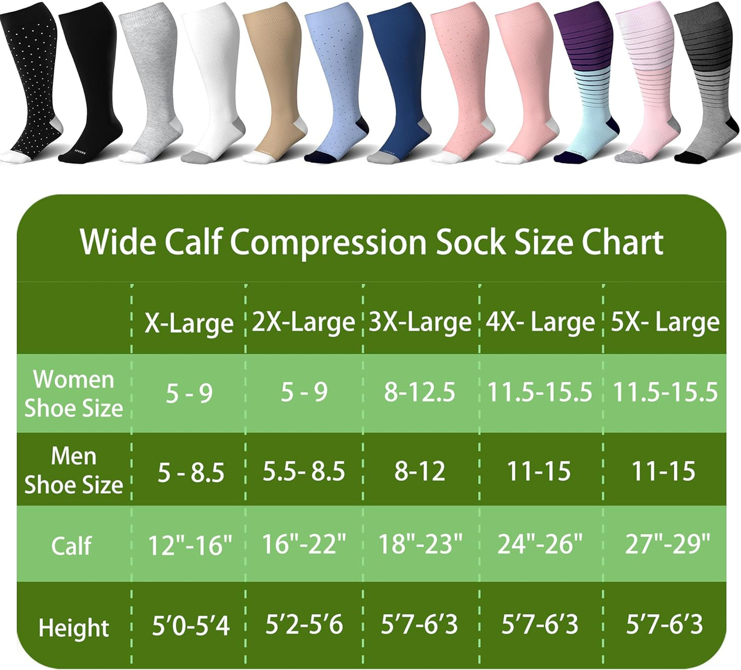 LEVSOX Wide Calf Compression Socks for Women&Men Plus Size 15-20mmHg Knee High Large Support Stockings for Circulation
