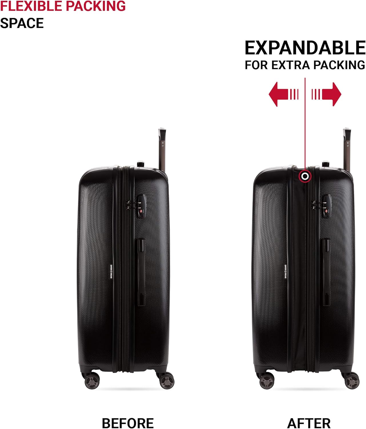 SwissGear 7272 Energie Expandable Hardside Luggage with Spinner Wheels and TSA Lock, Black, Checked-Large 27-Inch