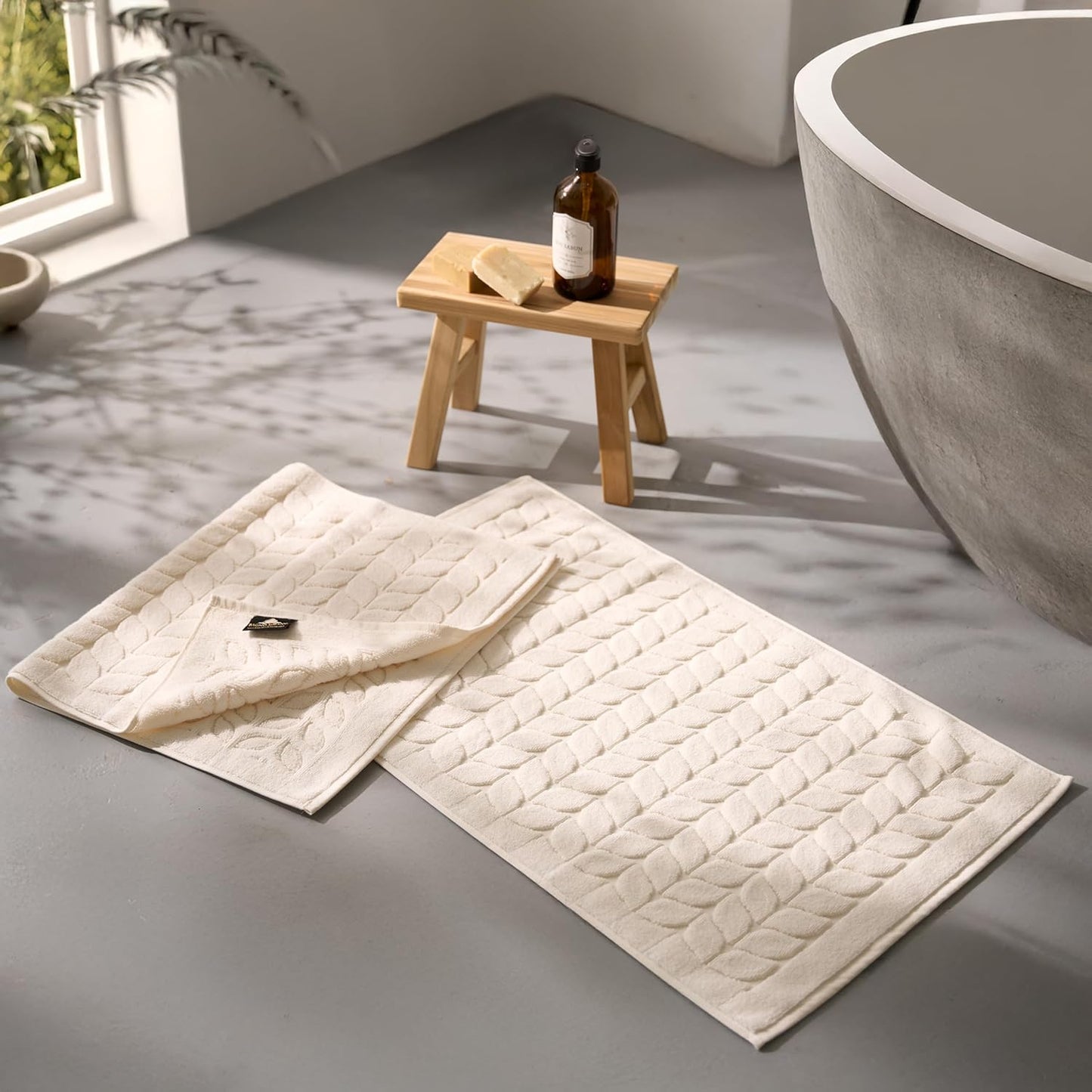 BAGNO MILANO Turkish Bath Towels, Soft Plush Jacquard Luxury Bath Towels, Quick Dry Towel Set (Cream, 2 Pcs Bathmat Set)