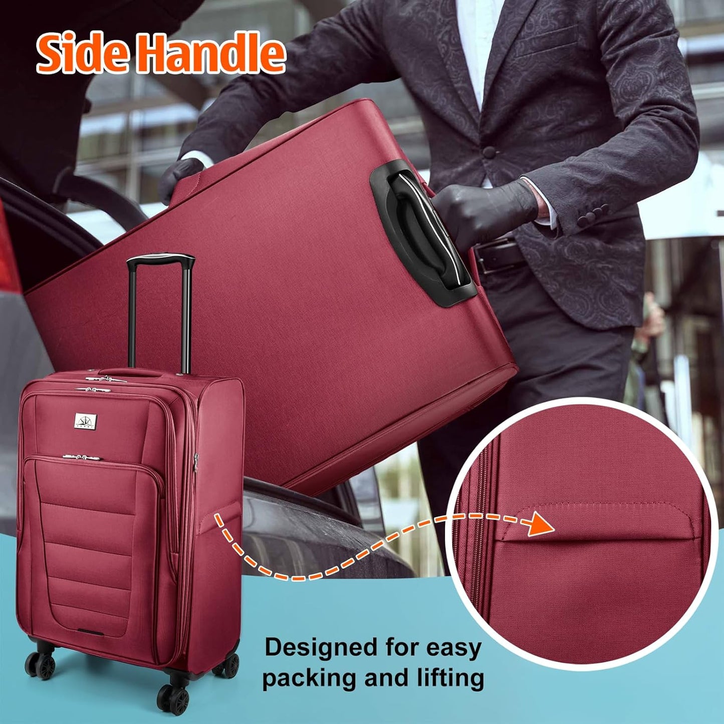Verdi Softside Expandable 28 Inch Luggage with Spinner Wheels Lightweight Travel Suitcase (Burgundy, Checked-Large 28-Inch)