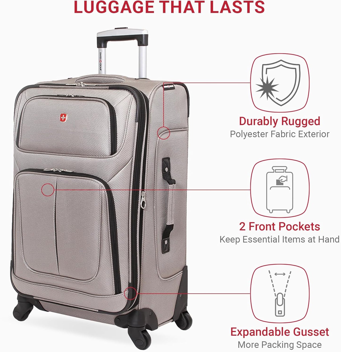 SwissGear Sion Softside Expandable Luggage, Pewter, Checked-Medium 25-Inch