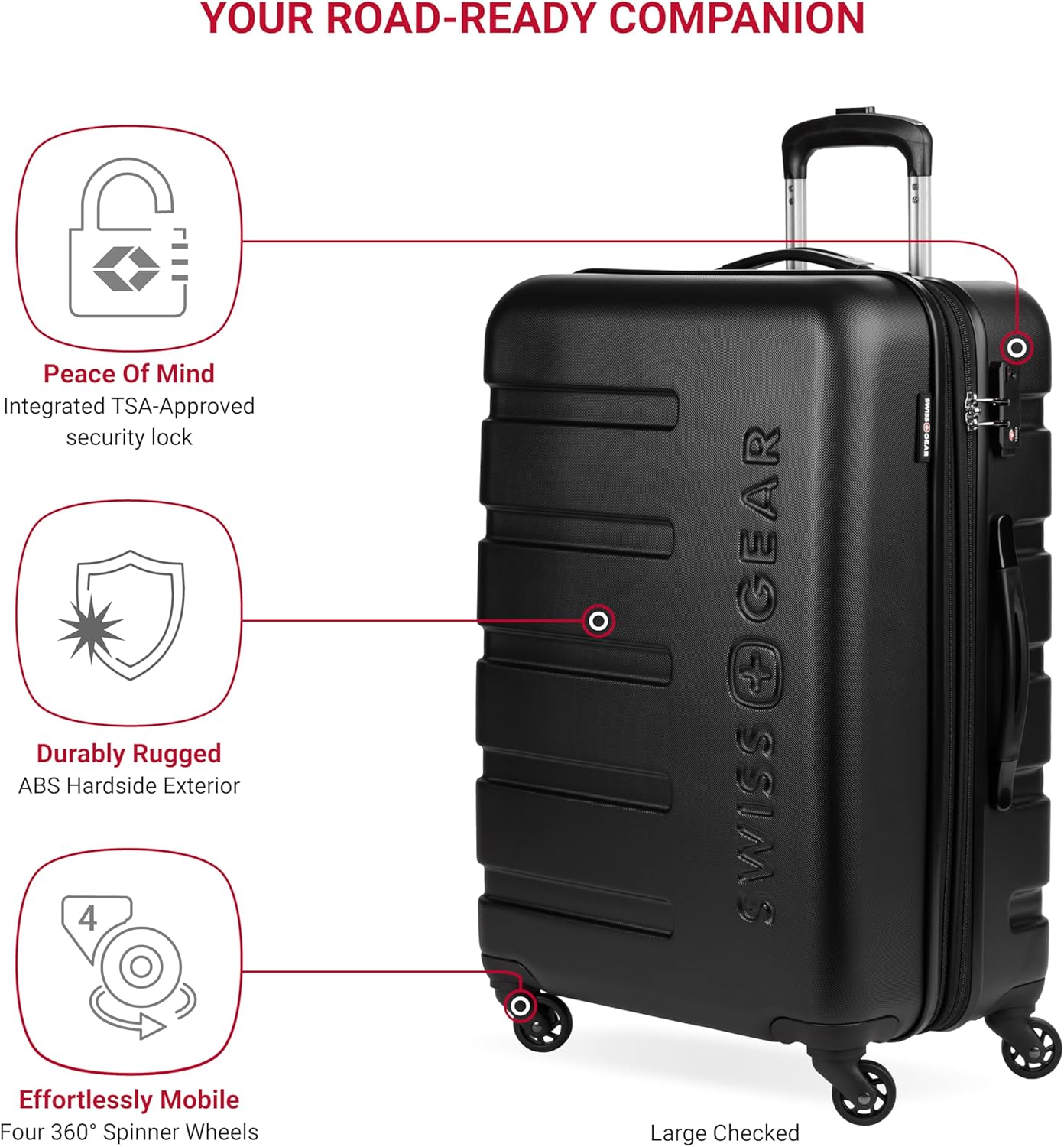 SwissGear 7366 Hardside Expandable Luggage with Spinner Wheels, Black, 2-Piece Set (19/27)