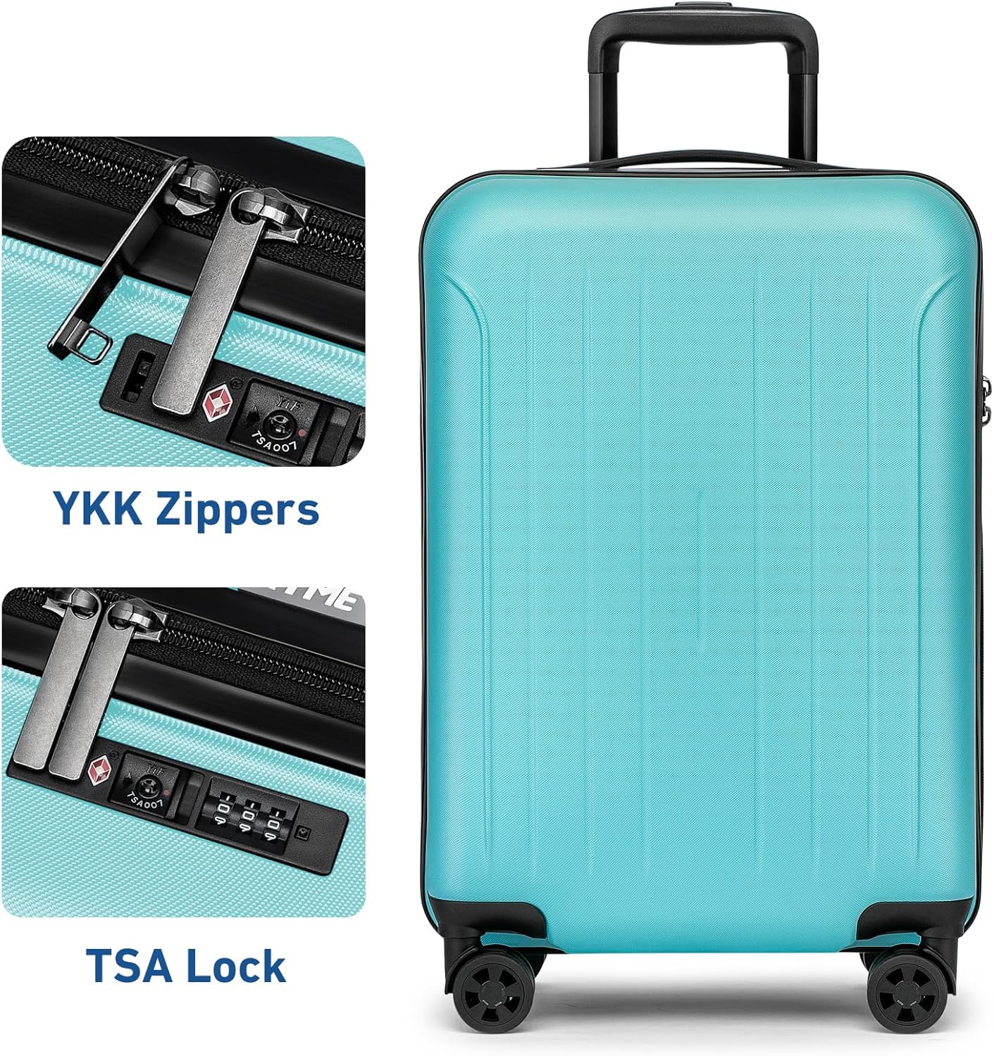 KYME Carry on luggage 22x14x9 Airline Approved Suitcase Hardshell With Double Spinner Wheels, PC+ABS TSA Lock Travel Luggage (Mint Green, 20" Carry On)