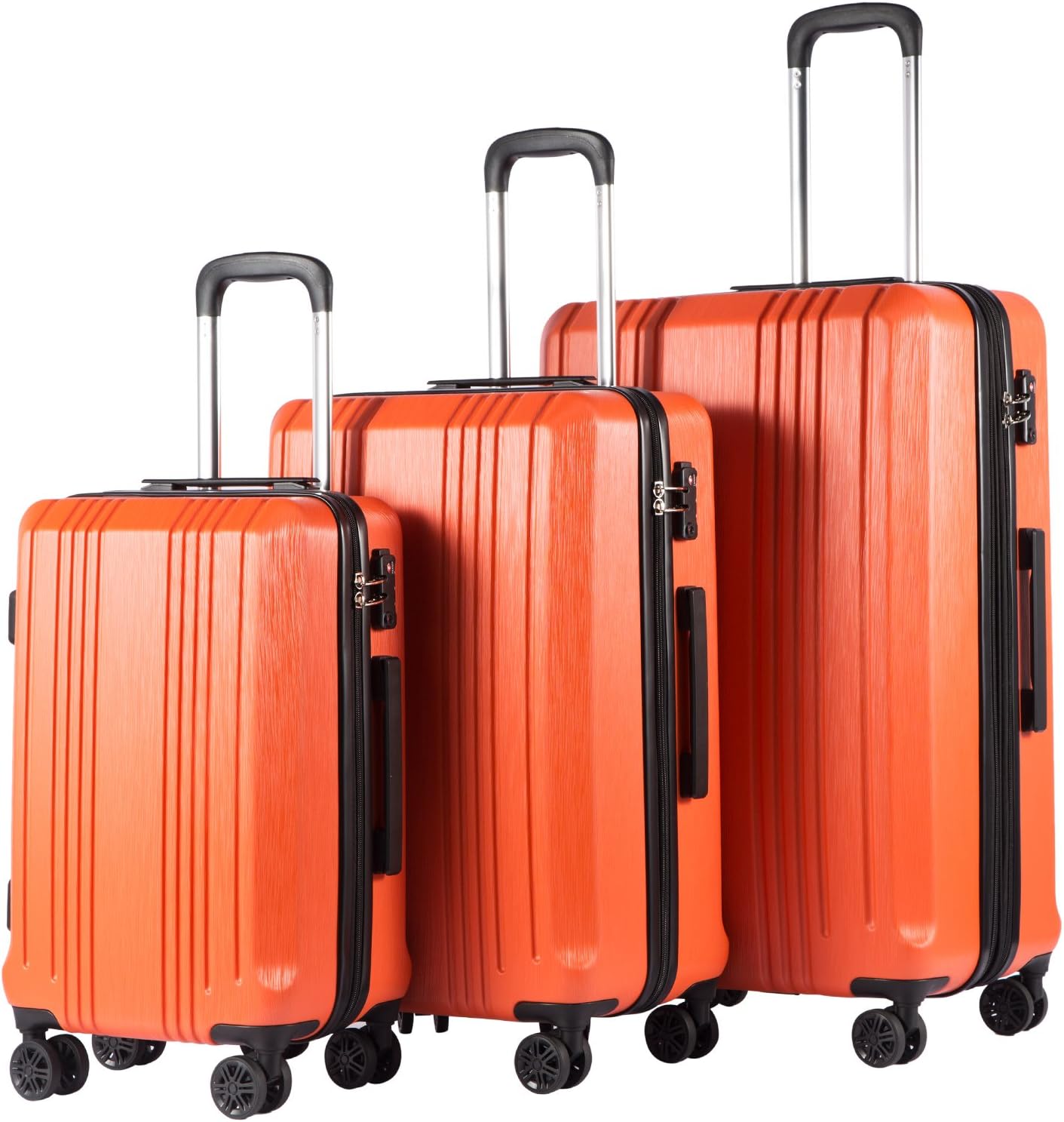Coolife Luggage 3 Piece Set PC+ABS Hardshell Suitcases with TSA Lock, Spinner Lightweight (orange, 3 piece set)