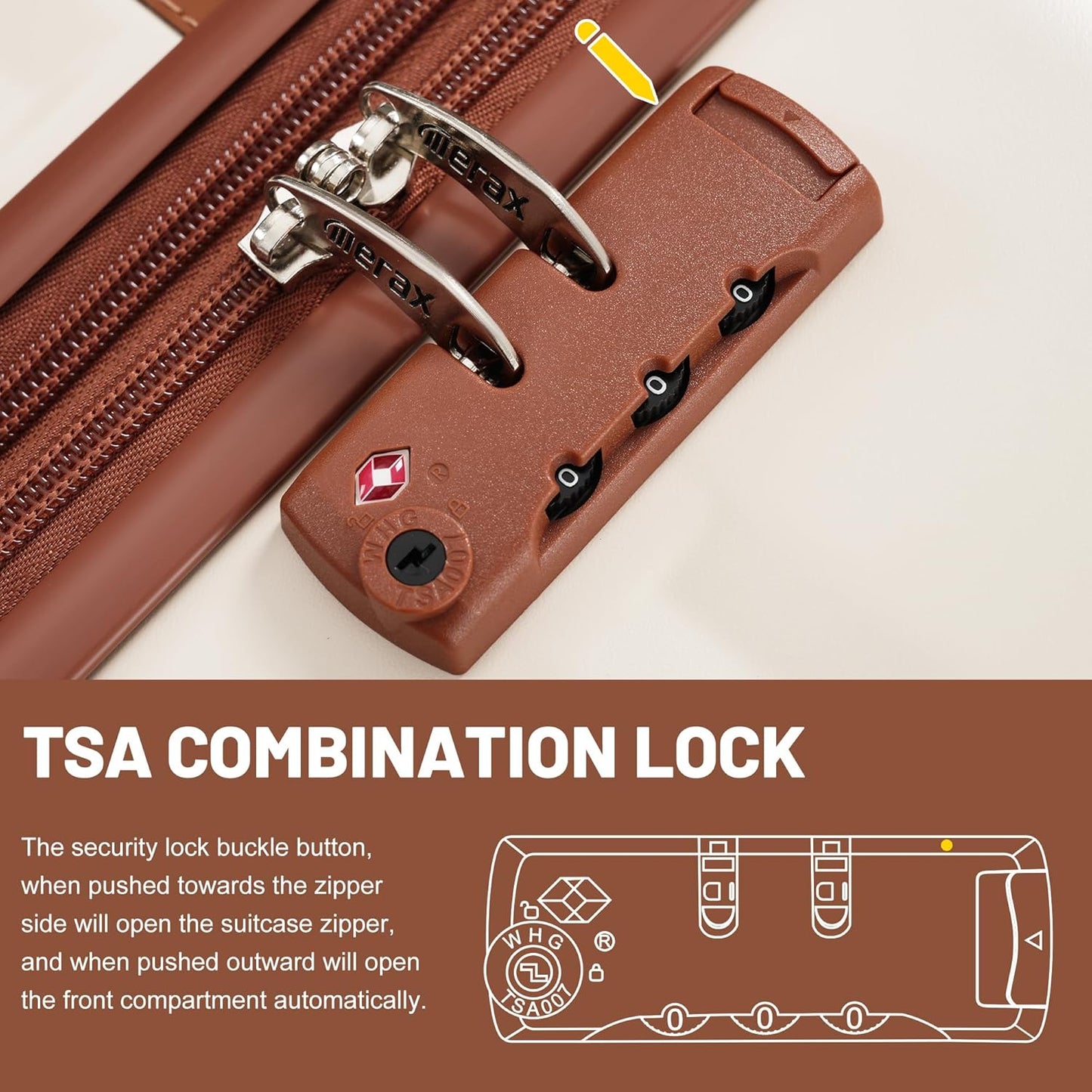 Merax Luggage Sets, Durable Hardshell 3 Piece Suitcase with Double Spinner Wheels and Handle Bags,Lightweight Carry on Luggage with TSA Lock,20+24+28 inches,White and Brown