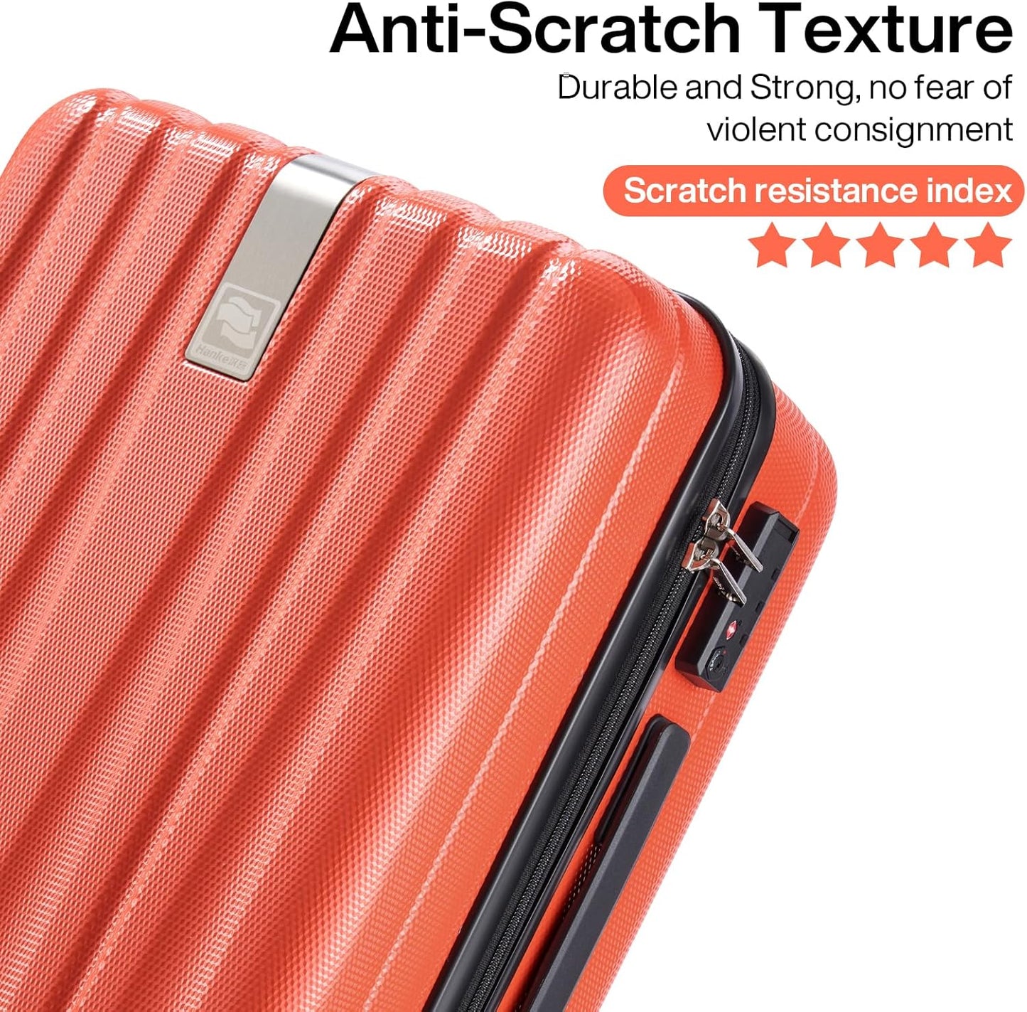 Hanke 24 Inch Luggage Suitcases With Spinner Wheels Lightweight PC Hard Shell Rolling Suitcase With Travel Lock,Checked-Medium 24-Inch （Orange）
