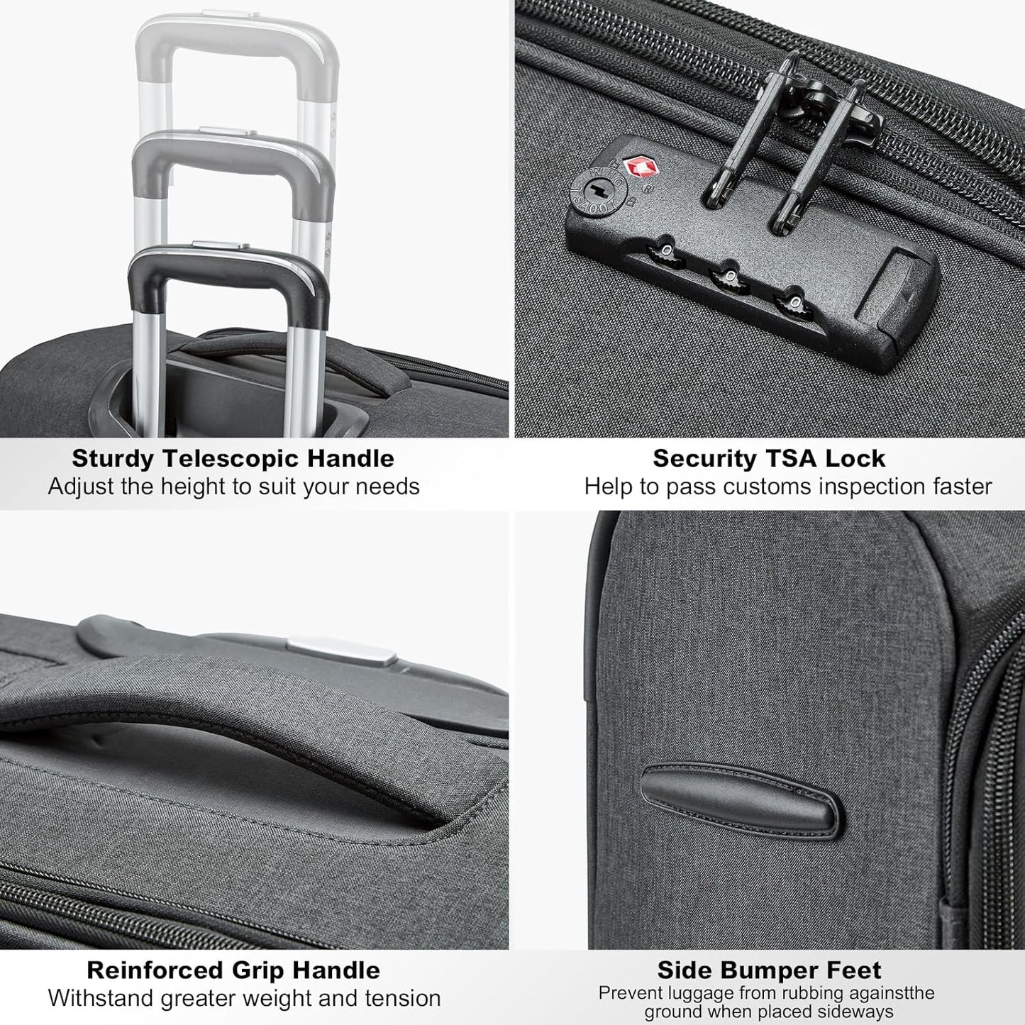 Kono 24 Inch Softside Expandable Checked Luggage with 8 Spinner Wheels TSA Lock Softshell Lightweight Business Travel Suitcase for Men and Women, Black