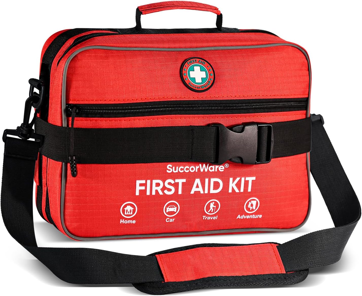 Professional 435 Pieces Large First Aid Kit - Includes Compressed Gauze - Compartments Emergency Medical Kit for Home, Camping, Backpacking, Travel, Boat, Car,Outdoors (Red)