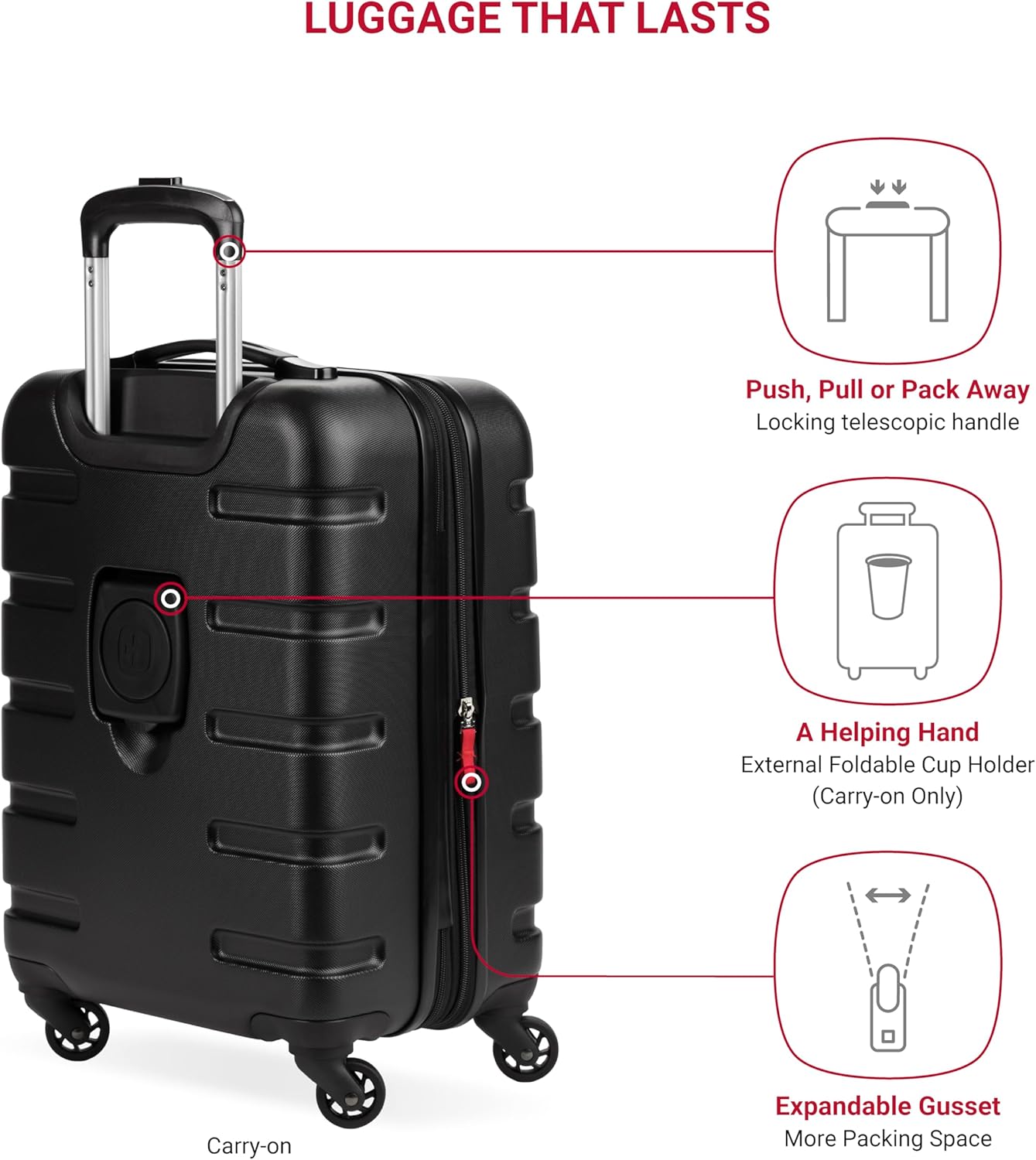 SwissGear 7366 Hardside Expandable Luggage with Spinner Wheels, Black, 2-Piece Set (19/27)