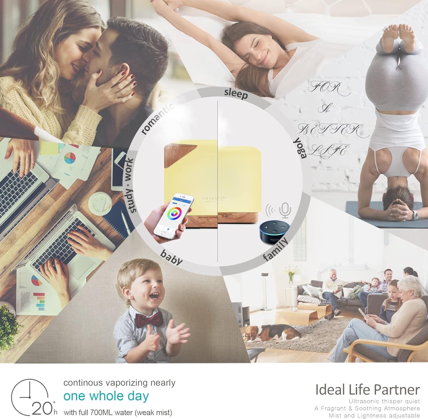 ASAKUKI Smart WiFi Essential Oil Aromatherapy Diffuser, Easy Connect with Alexa and Google Home Phone App Voice Control 700 ml Ultrasonic Diffuser, Create Schedules 7 LED Colors Humidifier