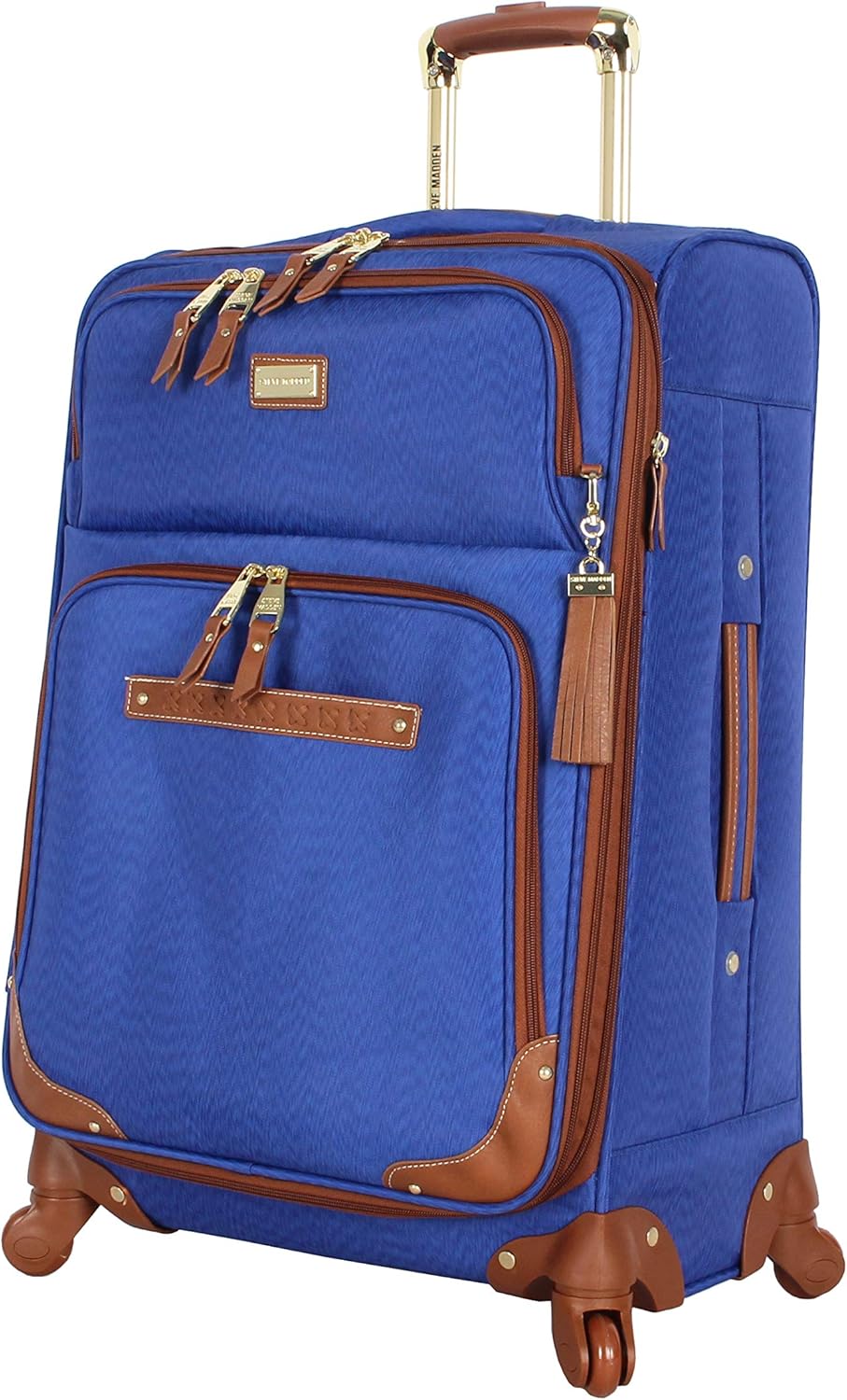Steve Madden Designer Luggage Collection - Expandable 24 Inch Softside Bag - Durable Mid-sized Lightweight Checked Suitcase with 4-Rolling Spinner Wheels (Global Blue)