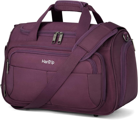 Carry on Duffel Bag Foldable Duffle Bags for Travel, Under Seat Personal Item Bags for Airplanes, Weekender Overnight Mens Travel Tote Bag for Women Small Softside Carry on Luggage (Purple)