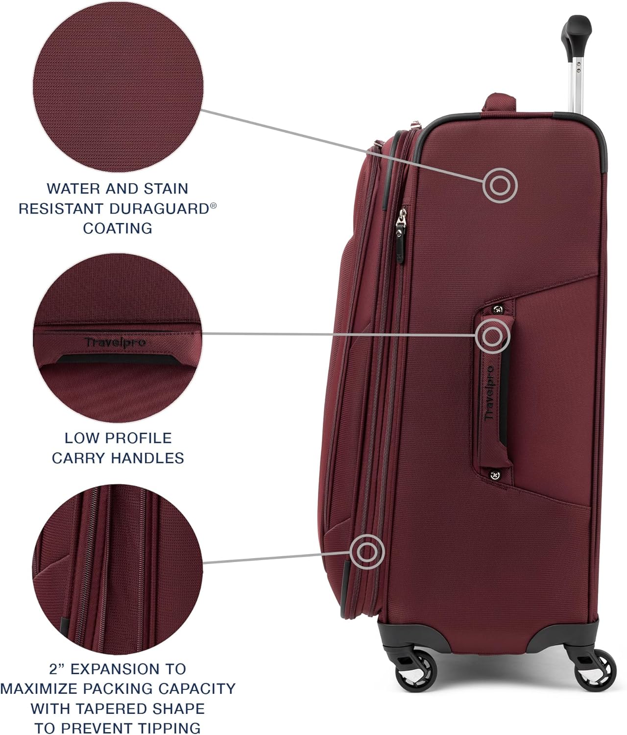 Travelpro Maxlite 5 Softside Expandable Luggage with 4 Spinner Wheels, Lightweight Suitcase, Men and Women, Burgundy, 3-Piece Set (21/25/29)