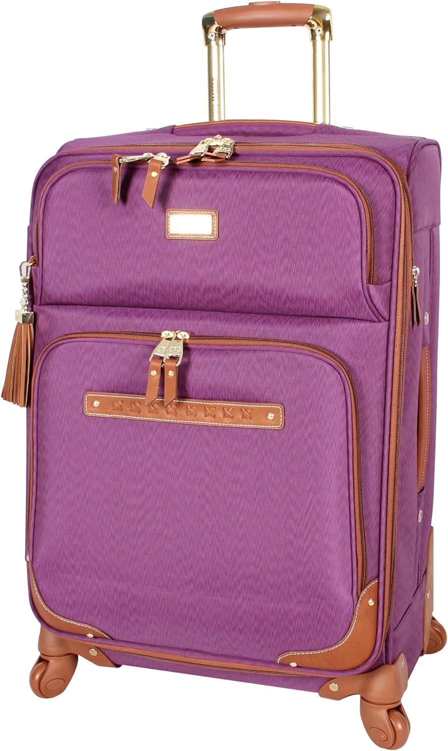 Steve Madden Designer Luggage Collection - Expandable 24 Inch Softside Bag - Durable Mid-sized Lightweight Checked Suitcase with 4-Rolling Spinner Wheels, Purple, 3 light 24"