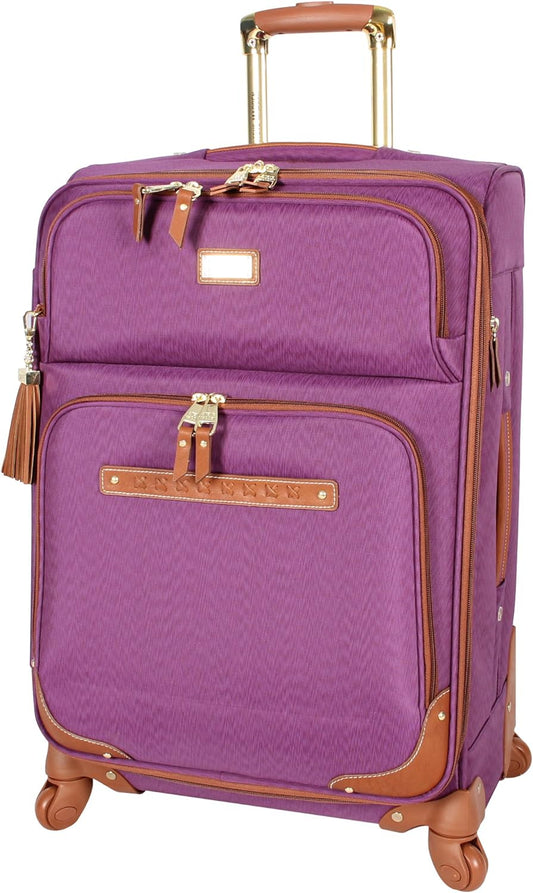 Steve Madden Designer Luggage Collection - Expandable 24 Inch Softside Bag - Durable Mid-sized Lightweight Checked Suitcase with 4-Rolling Spinner Wheels, Purple, 3 light 24"