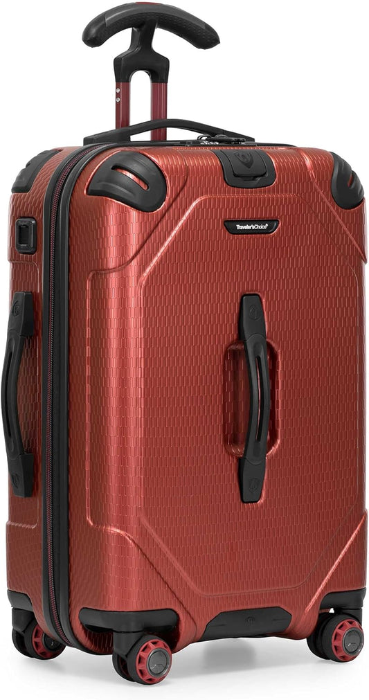 Traveler's Choice Maxporter II 22" Hardside Polycarbonate Spinner Carry-On Luggage, USB Port, TSA Lock, Red