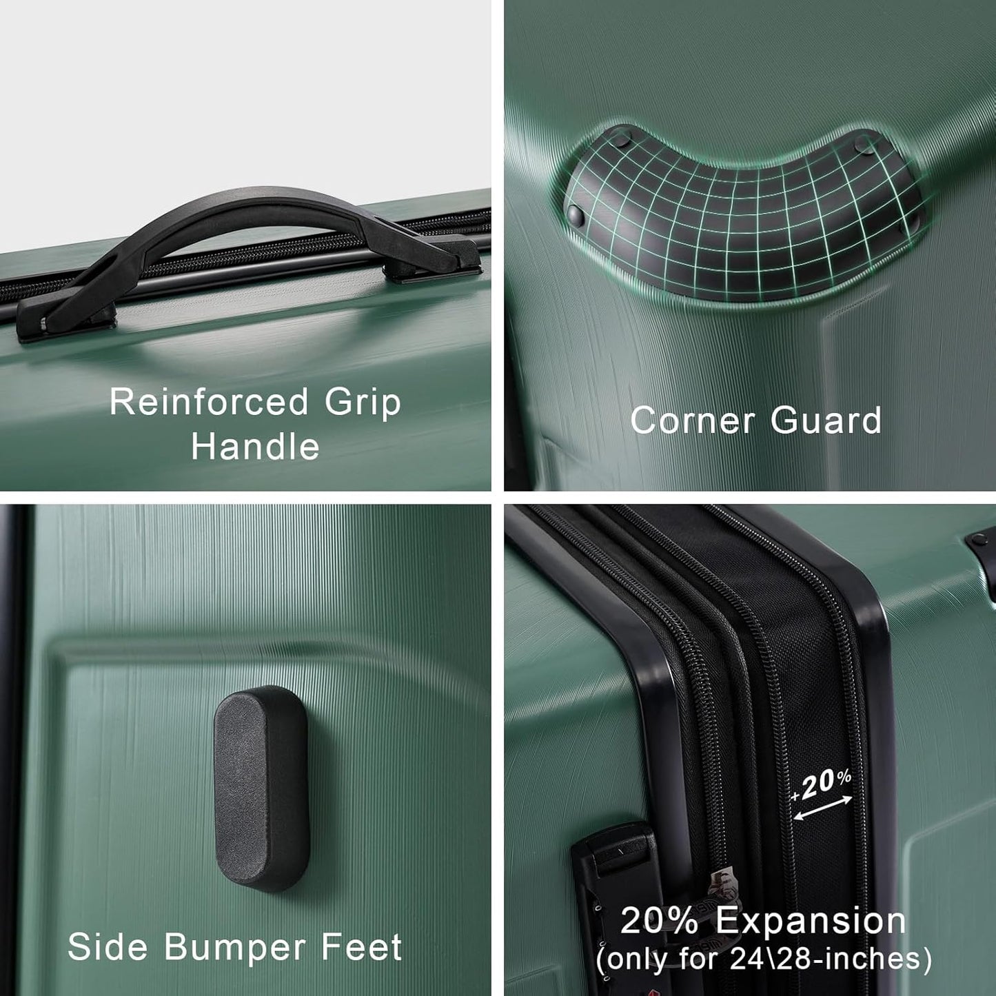 Merax Luggage Set 6 Piece Expandable Lightweight ABS Hardshell Travel Suitcases with Wheels, Corner Guards (Green, 6 piece set)