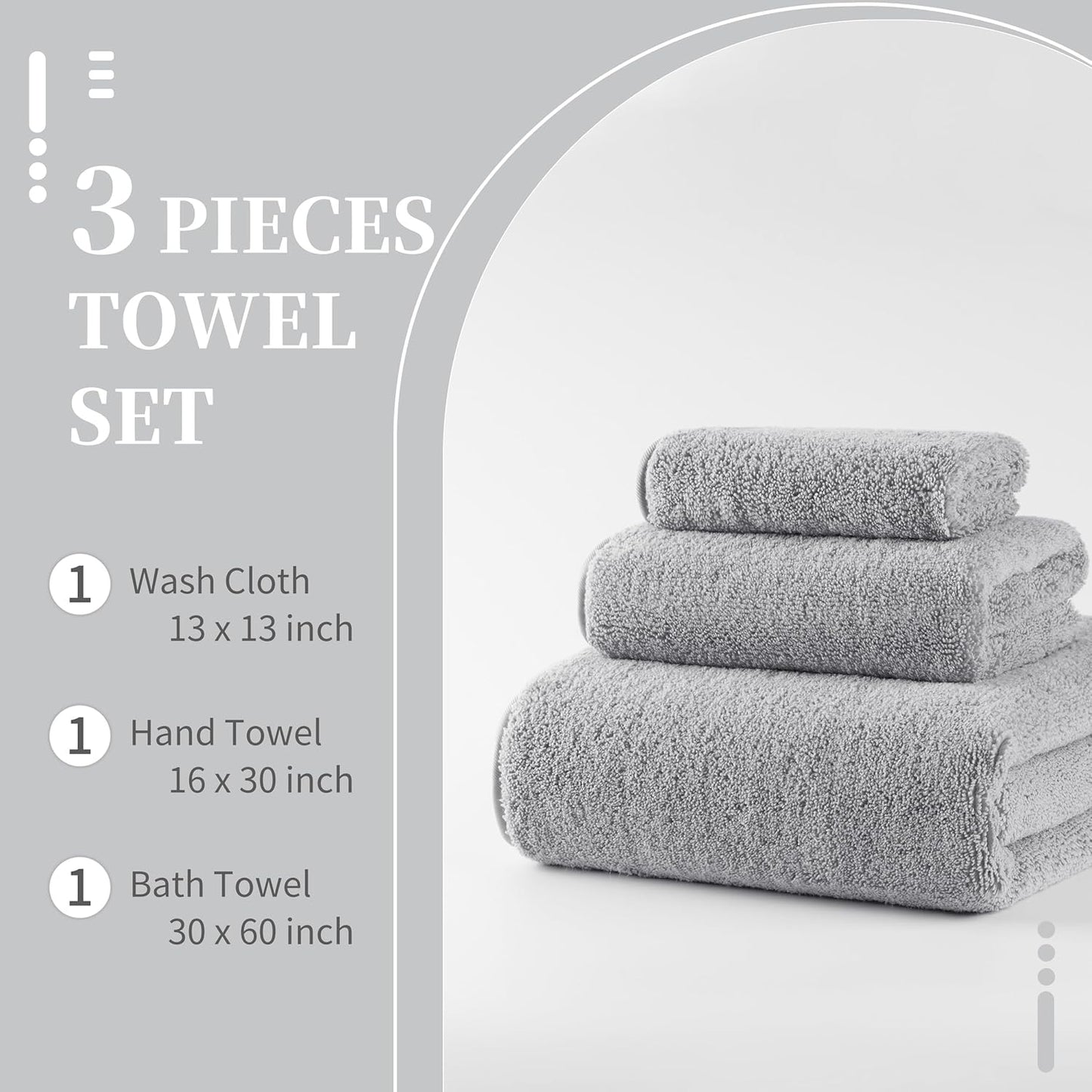 New Microfiber Bath Towel Set, 3 Piece, Oversize, Quick Dry, Lint Free, Includes Body, Hand and Face Towels