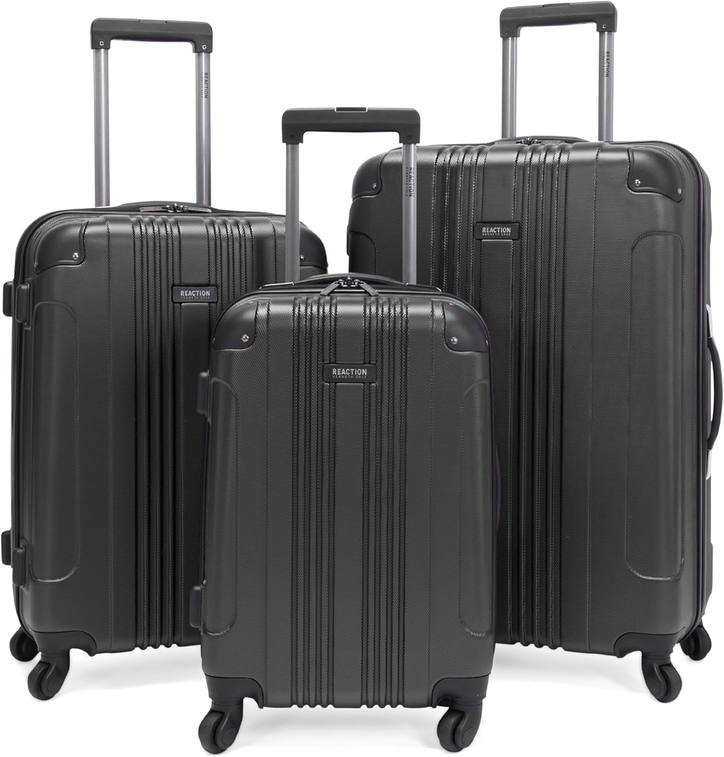 Kenneth Cole REACTION Out of Bounds Lightweight Hardshell 4-Wheel Spinner Luggage, Charcoal, 3-Piece Set (20", 24", & 28")