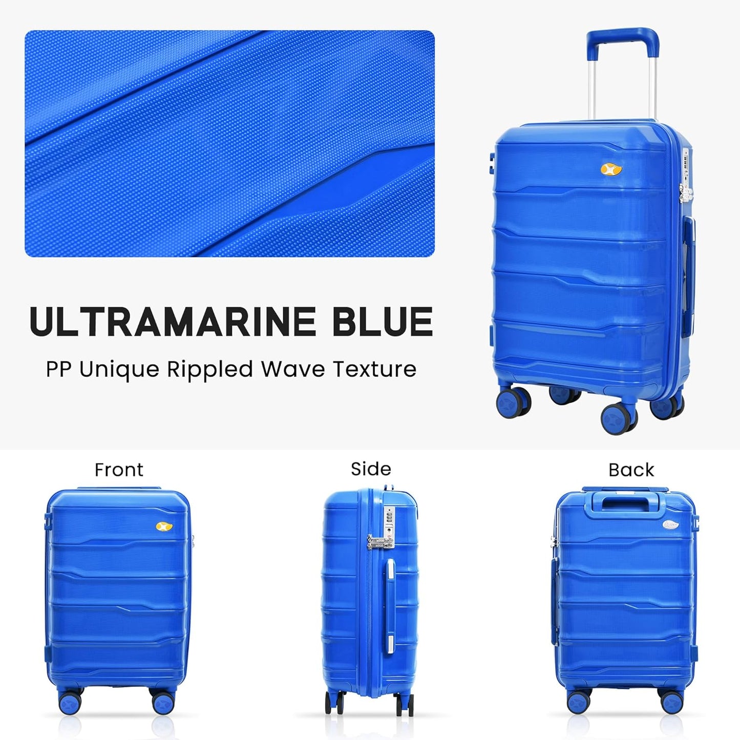 MGB Medium Checked in Luggage, PP Lightweight Hybrid Shell Suitcase with Spinner Wheels and TSA Lock, Medium Suitcase for Travel Men and Women, Ultramarine Blue