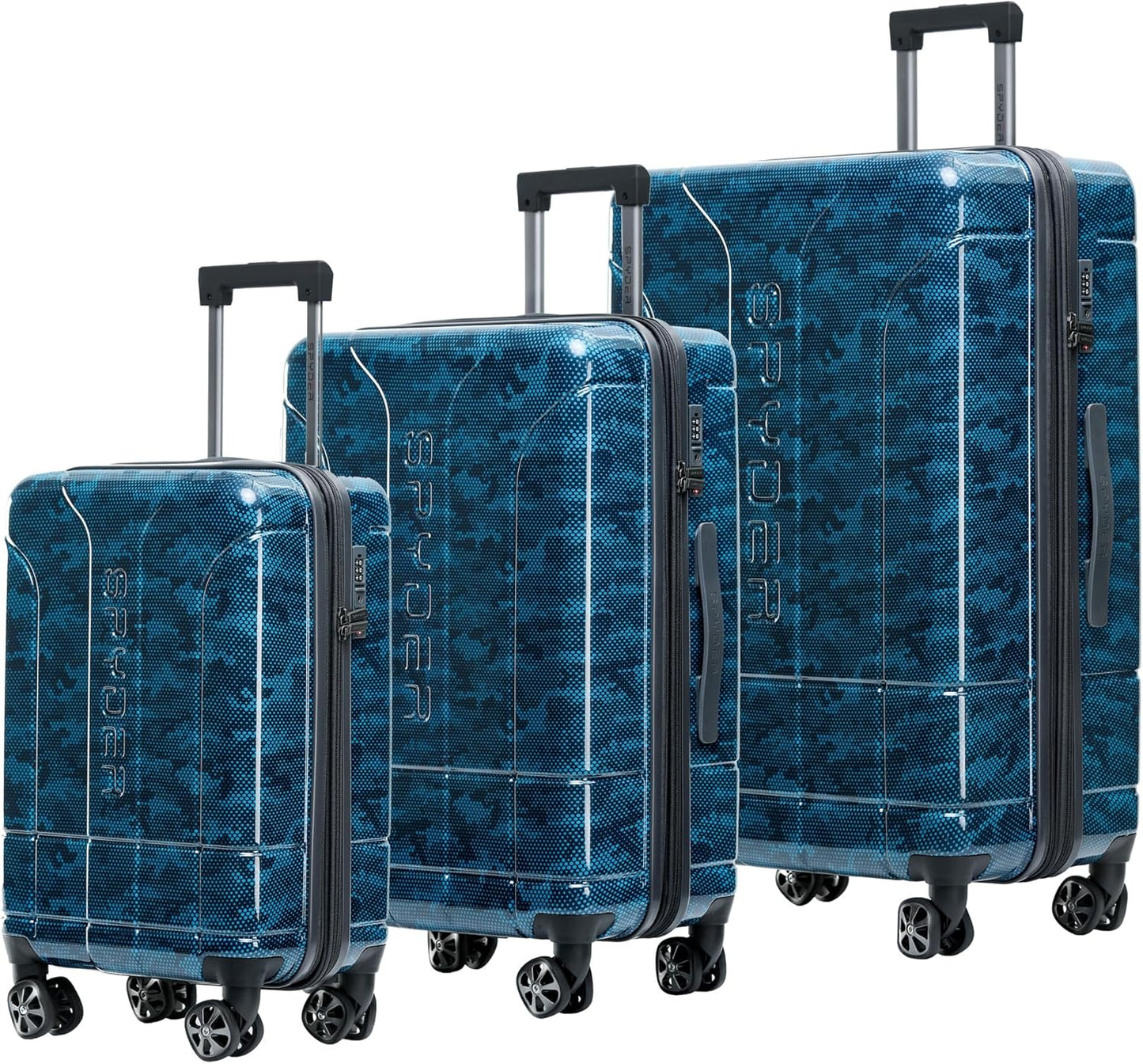 Spyder Matrix 3 Piece Luggage Set with 360° Spinner Wheels, TSA Approved Lock, (20 Inch Carry On, 25 Inch Medium Luggage, 29 Inch Large Checked), Blue