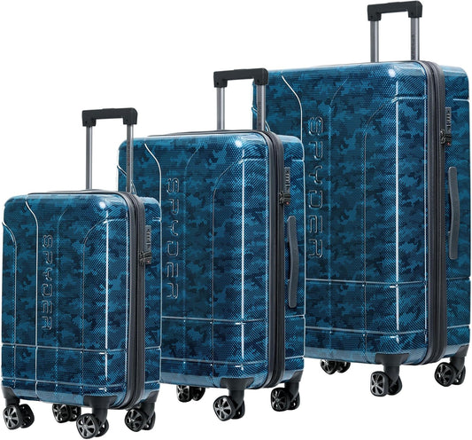 Spyder Matrix 3 Piece Luggage Set with 360° Spinner Wheels, TSA Approved Lock, (20 Inch Carry On, 25 Inch Medium Luggage, 29 Inch Large Checked), Blue