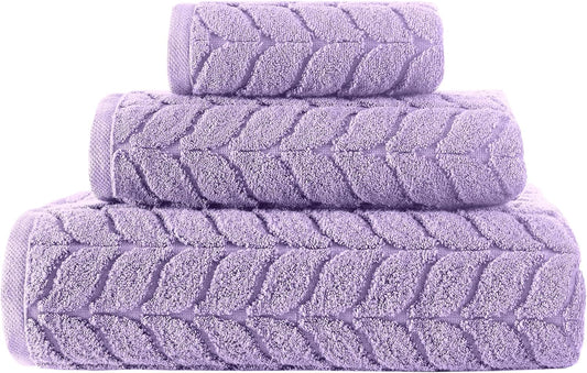 BAGNO MILANO Turkish Bath Towels, Soft Plush Jacquard Luxury Bath Towels, Quick Dry Towel Set (Lavender, 3 pcs Towel Set)