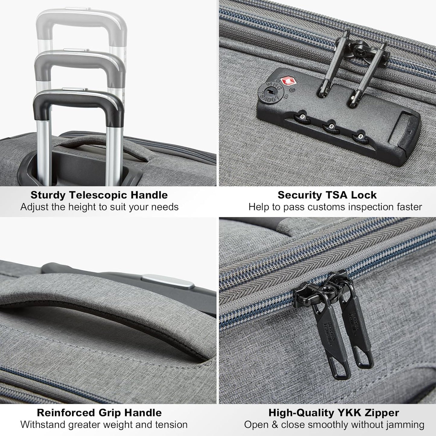 Kono 20 Inch Softside Carry On Luggage Airline Approved 20 Inch Spinner Wheels Lightweight Waterproof Suitcase with TSA Lock for Business Travel (Small, Grey)