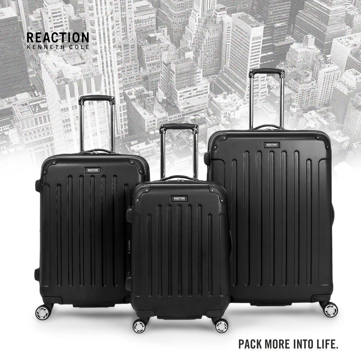 Kenneth Cole REACTION Renegade Luggage Expandable 8-Wheel Spinner Lightweight Hardside Suitcase, Black, 20-Inch Carry On