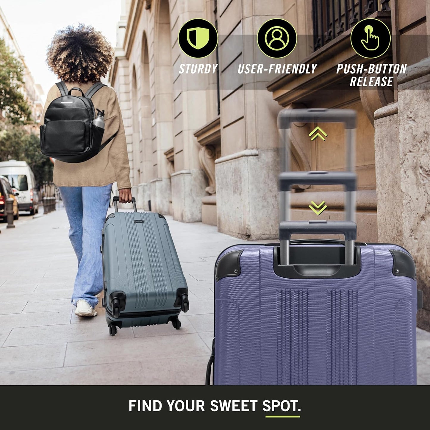 Kenneth Cole REACTION Out of Bounds Lightweight Hardshell 4-Wheel Spinner Luggage, Smokey Purple, 20-Inch Carry On