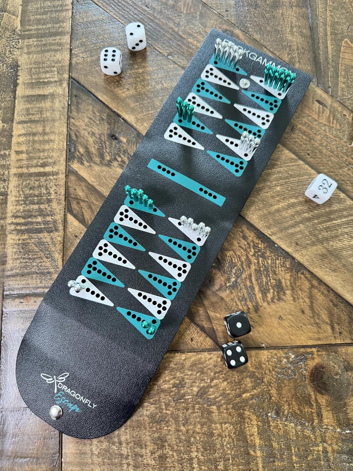 Folding Travel Backgammon Set | Pocket Backgammon Game – Folding PU Leather Board with Pegs, Dice, Doubling Cube & Drawstring Bag – Great for Flights, Beach, Camping