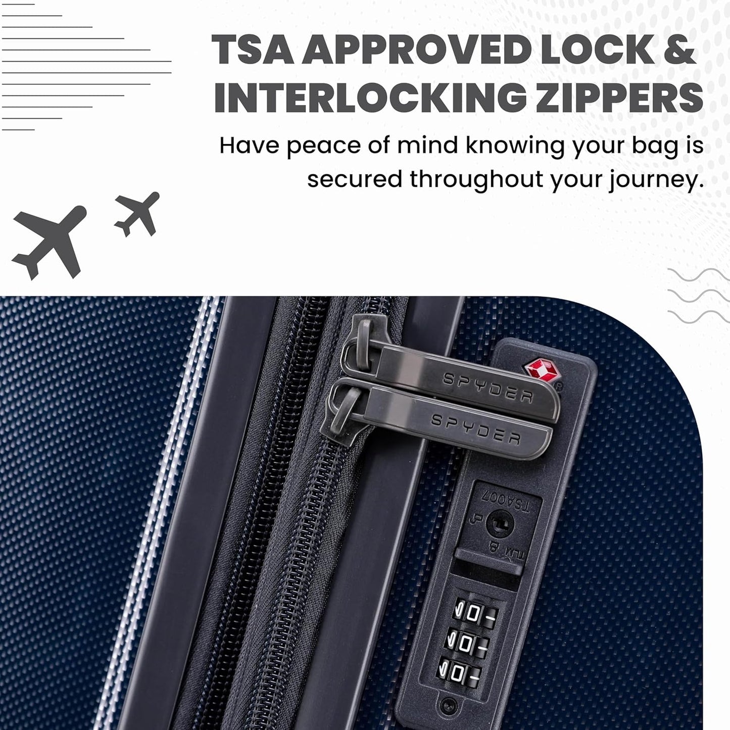 Spyder Rails 3 Piece Luggage Set with 360° Spinner Wheels, TSA Approved Lock, (20 Inch, 25 Inch, 29 Inch), Navy