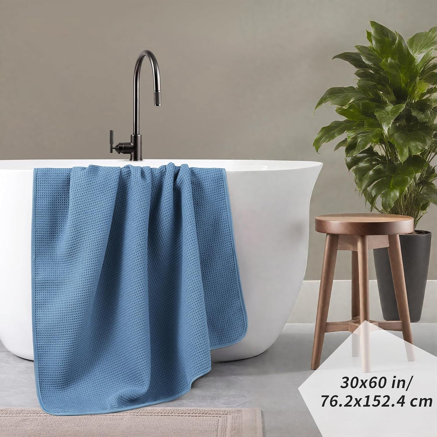 POLYTE Microfiber Oversize Quick Dry Lint Free Waffle Bath Towel for Body, 60 x 30 in, Set of 2