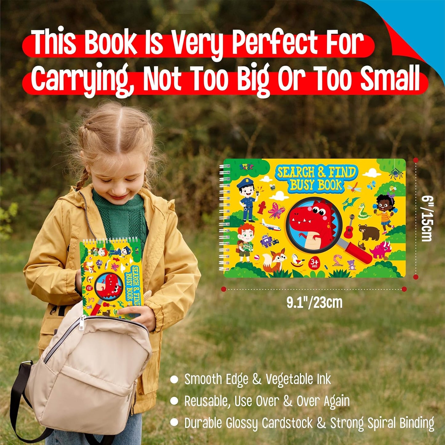 SpriteGru Search & Find Book, 30 Dry Erase Activities Game Pad, Reusable & Erasable Montessori Learning Toy Educational Games Autism Sensory Toys for Preschool Girls and Boys Ages 3, 4, 5, 6