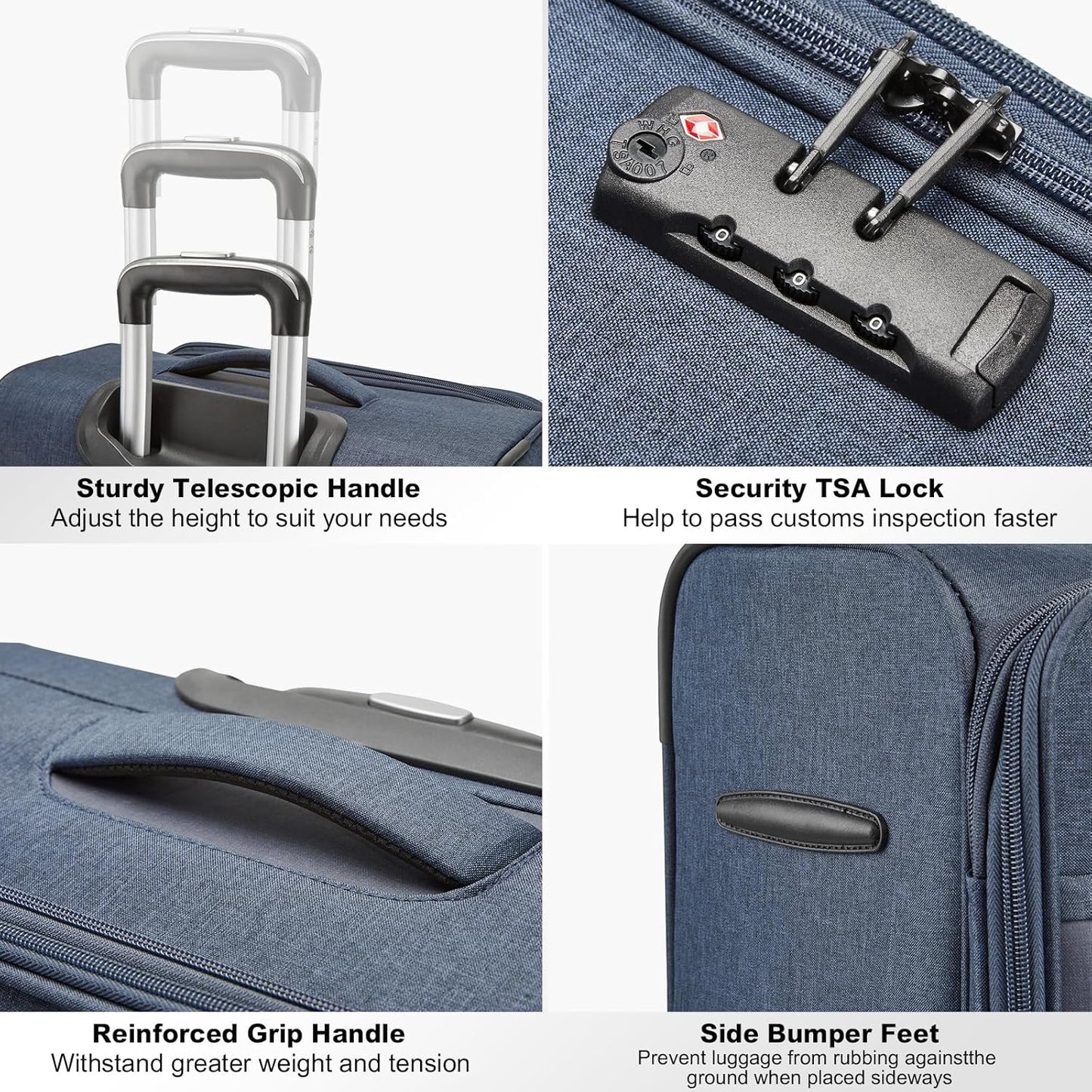 Kono 28 Inch Softside Expandable Checked Luggage with 8 Spinner Wheels TSA Lock Softshell Lightweight Business Travel Suitcase for Men and Women, Navy Blue