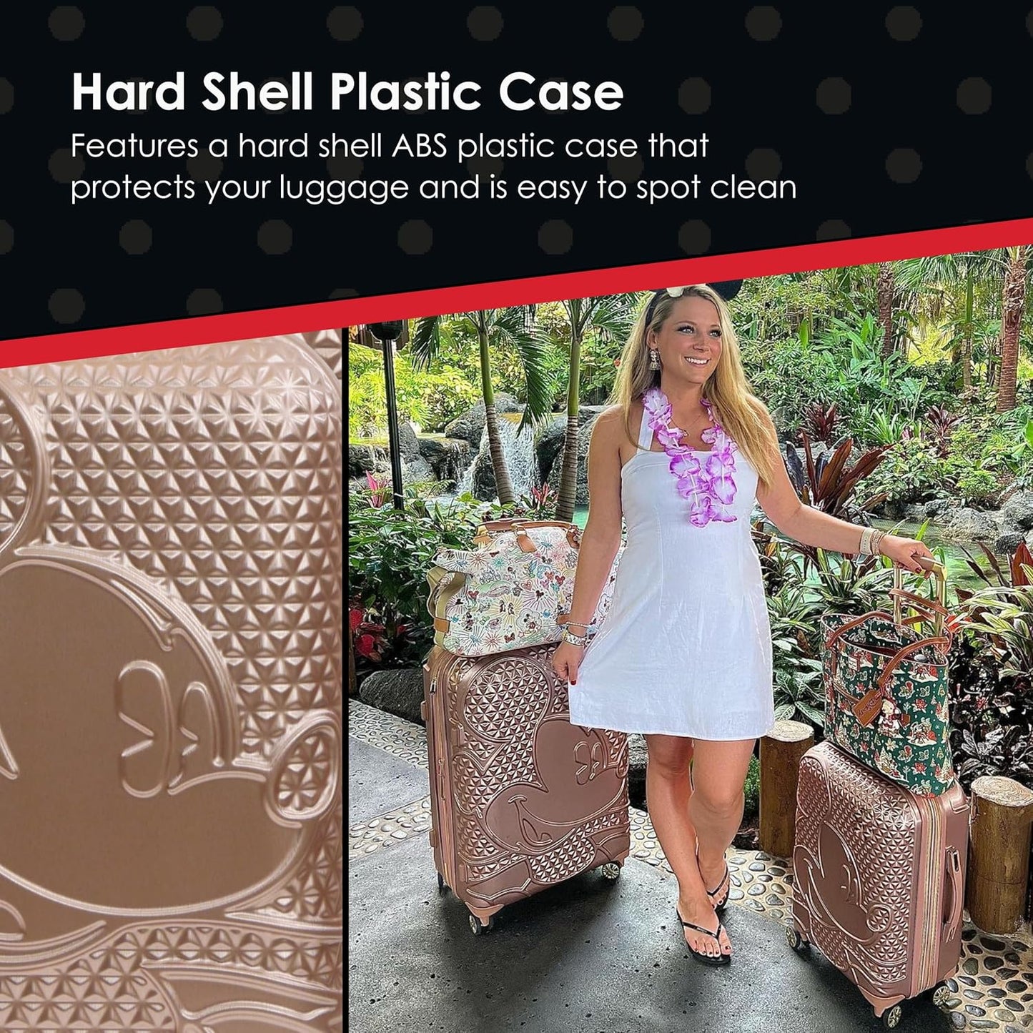 FUL Disney 30 Inch Rolling Luggage, Hardshell Suitcase with Spinner Wheels, Mickey Mouse-Rose Gold