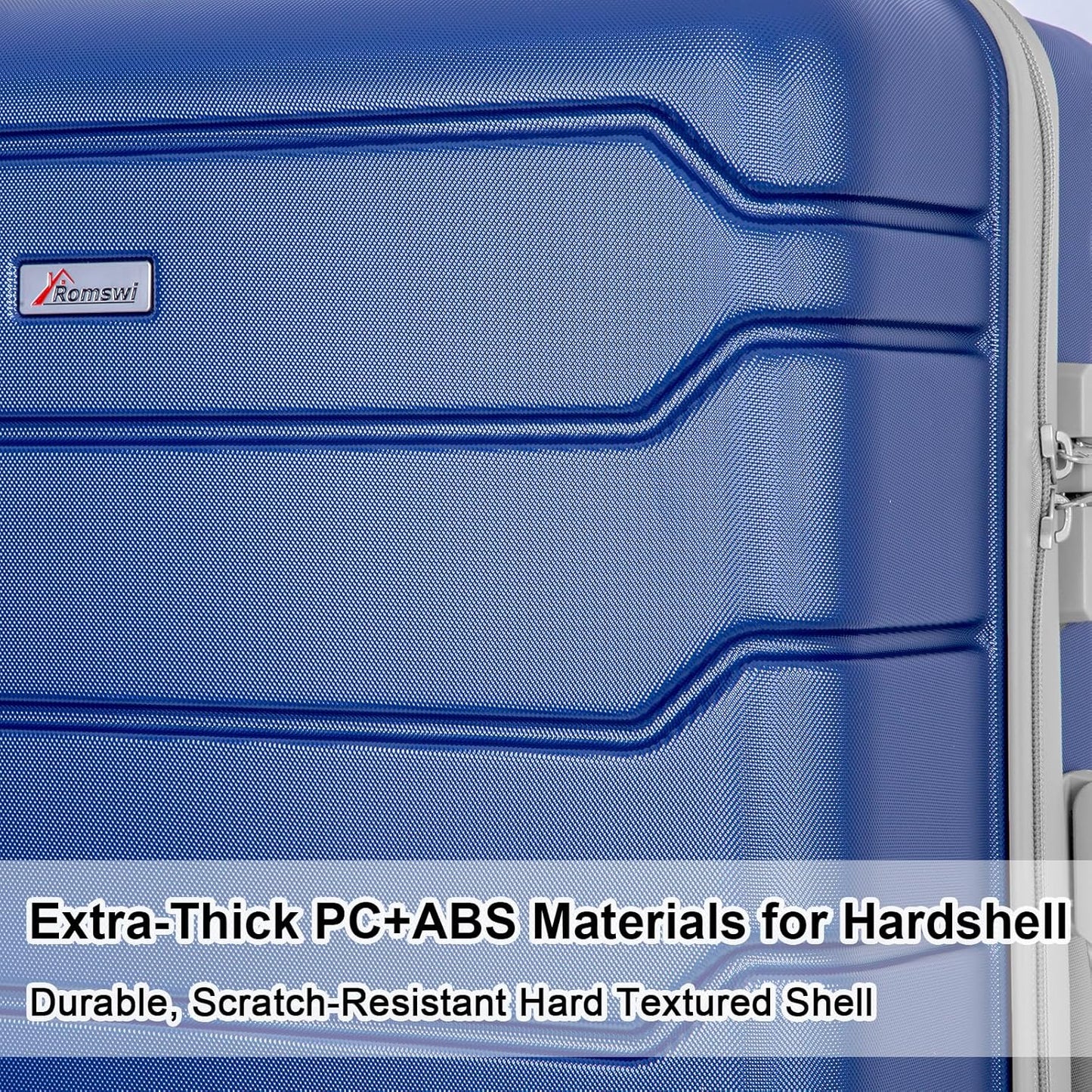 Romswi 3 Pcs Carry On Luggage Sets,20'' Lightweight PC+ABS Hardshell Luggage with TSA Lock 8 Spinner Wheels, Durable Suitcase Sets with Duffel Bag,Navy