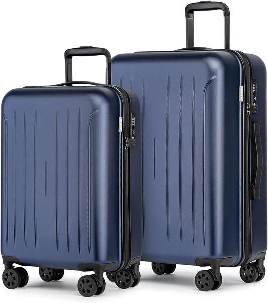 KYME Luggage Sets 2 Piece Hardshell 20"/24" Suitcase with Double Spinner Wheels Hardside Suitcases Sets with TSA Lock PC+ABS Travel Luggage (Navy Blue, 2Pcs Set(20"/24"))