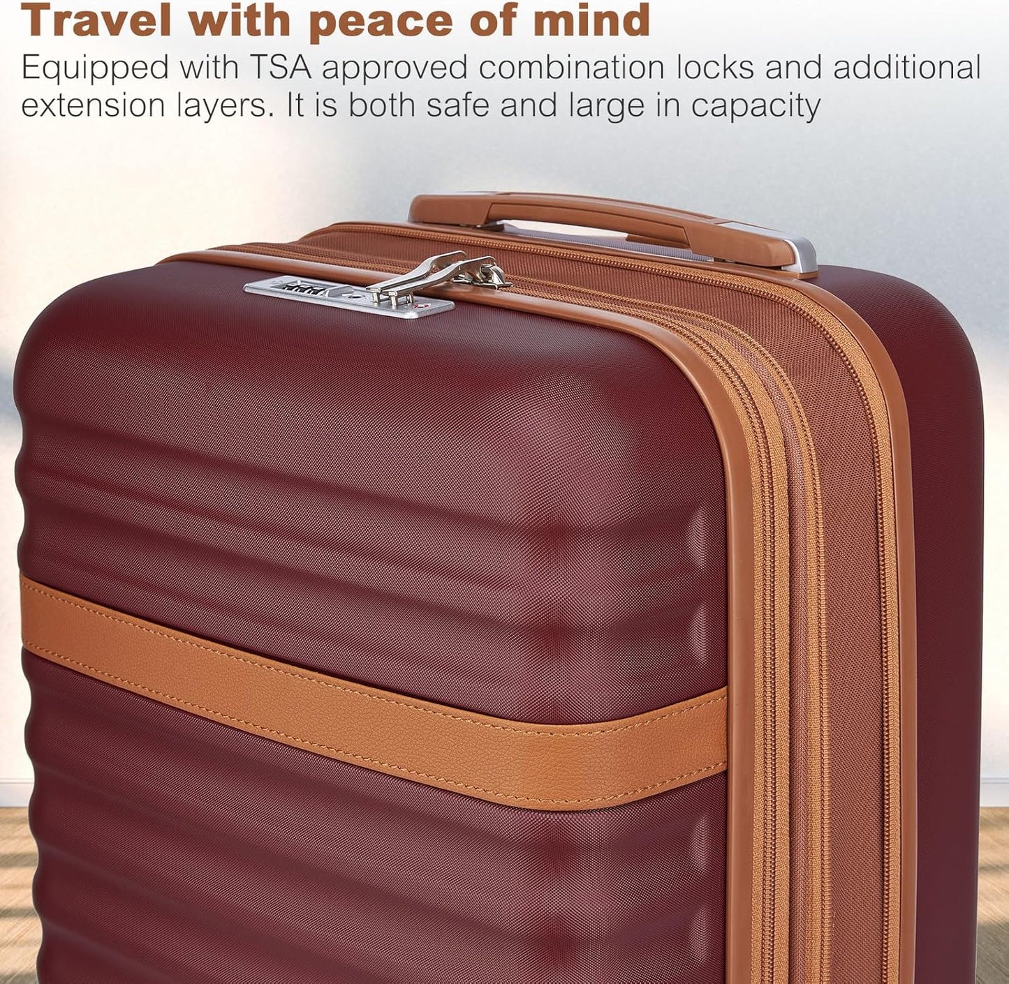 Kono Medium Sized Checked Luggage, 24 Inch Expandable with Spinner Wheels, TSA Lock, ABS + PC Lightweight Travel Suitcase with Larger Capacity and Lighter Weight, Burgundy