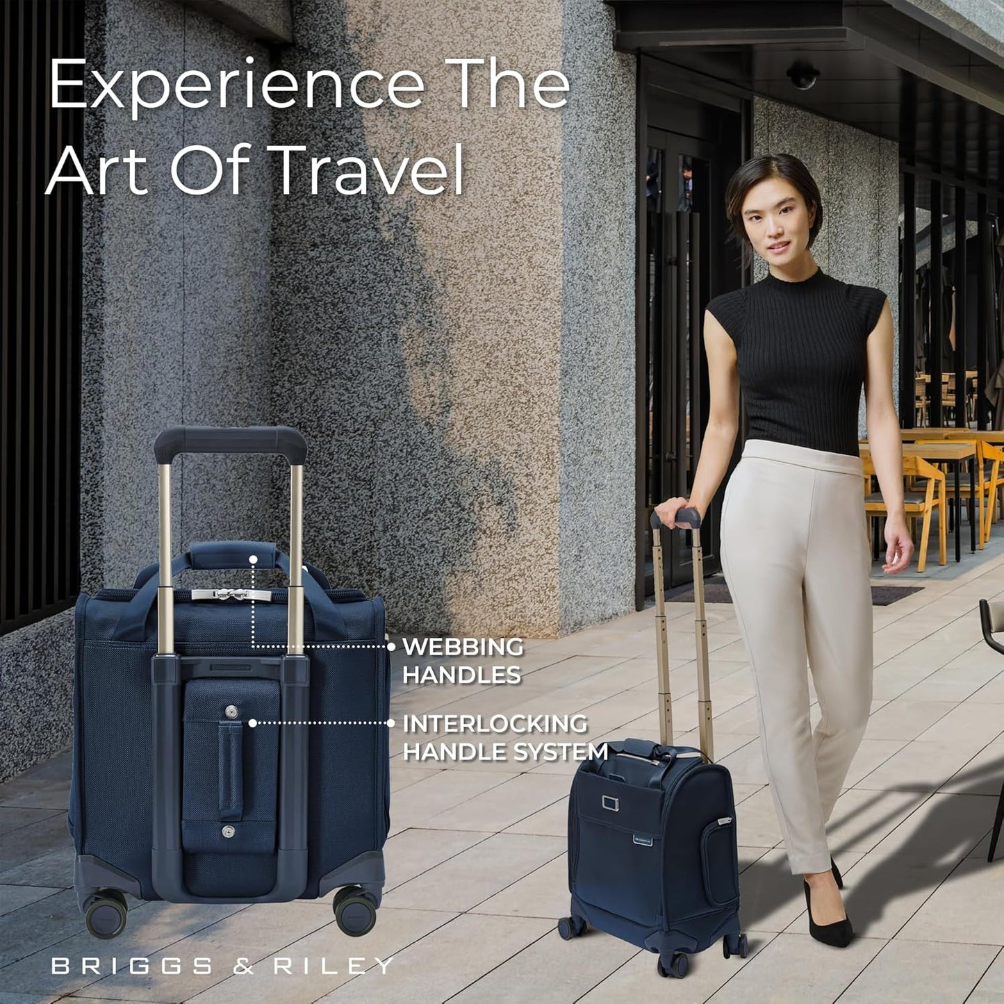 Briggs & Riley Cabin Spinner - Carry On Luggage for Travel, Suitcases with Wheels, Softside Rolling Bag for Men & Women, Fits Under Plane Seat, Interlocking Handle - Baseline Collection, Navy