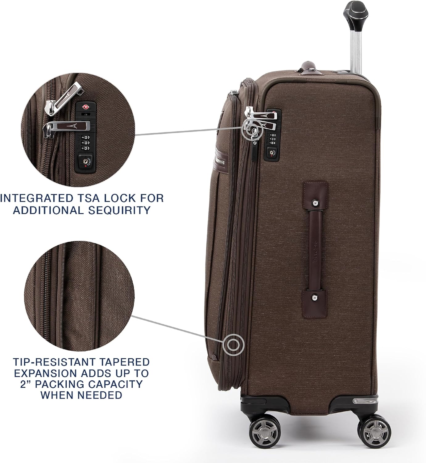 Travelpro Platinum Elite Softside Expandable Checked Luggage, 8 Wheel Spinner Suitcase, TSA Lock, Men and Women, Rich Espresso Brown, Checked Medium 25-Inch