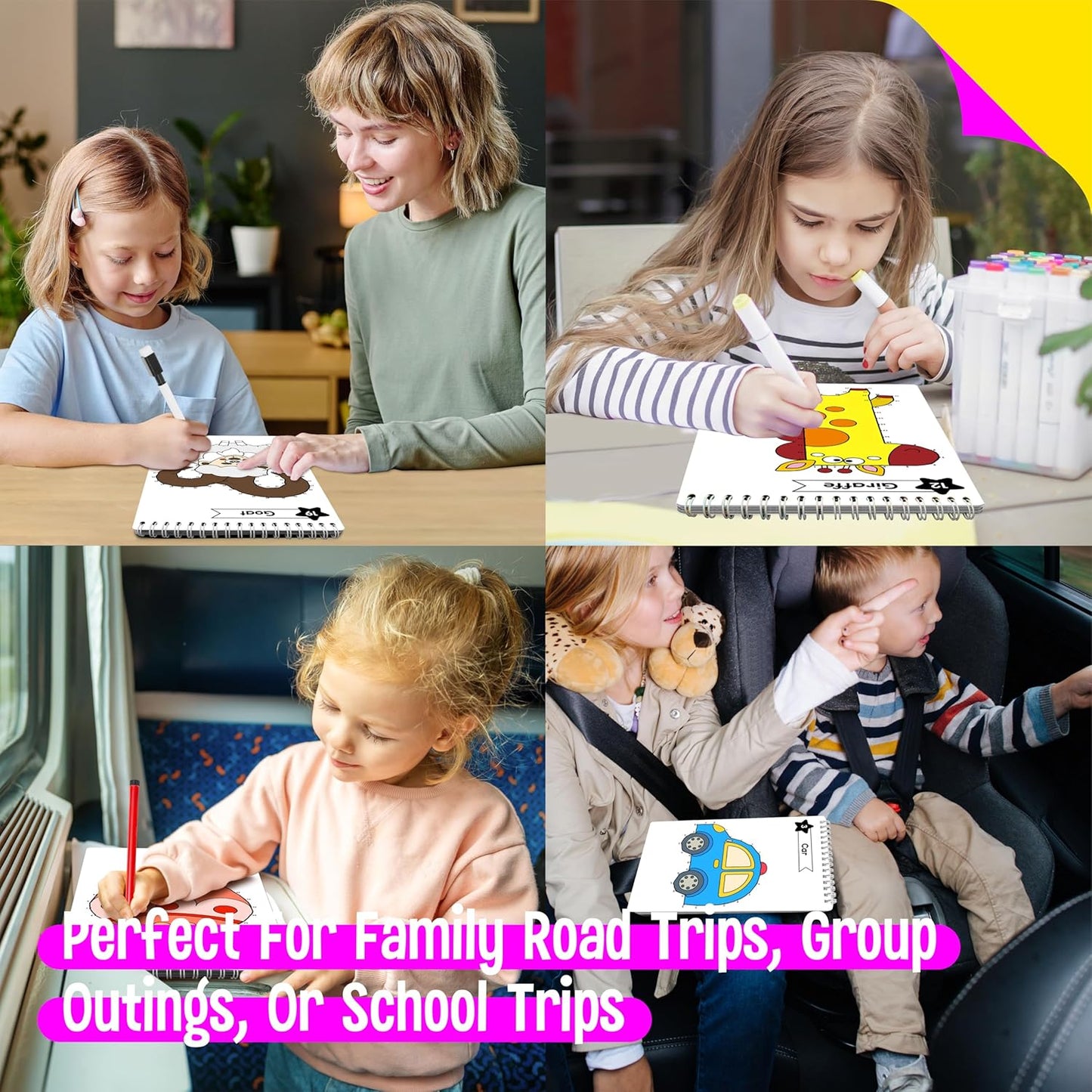 Do-to-Dot Game Pad, 30 Reusable & Erasable Number Connecting Games, Dry Erase Animal/Castle/Ship Dot to Dot Workbook for Kids, Educational Toy for Road Trip, Airplane & Car Travel Activities