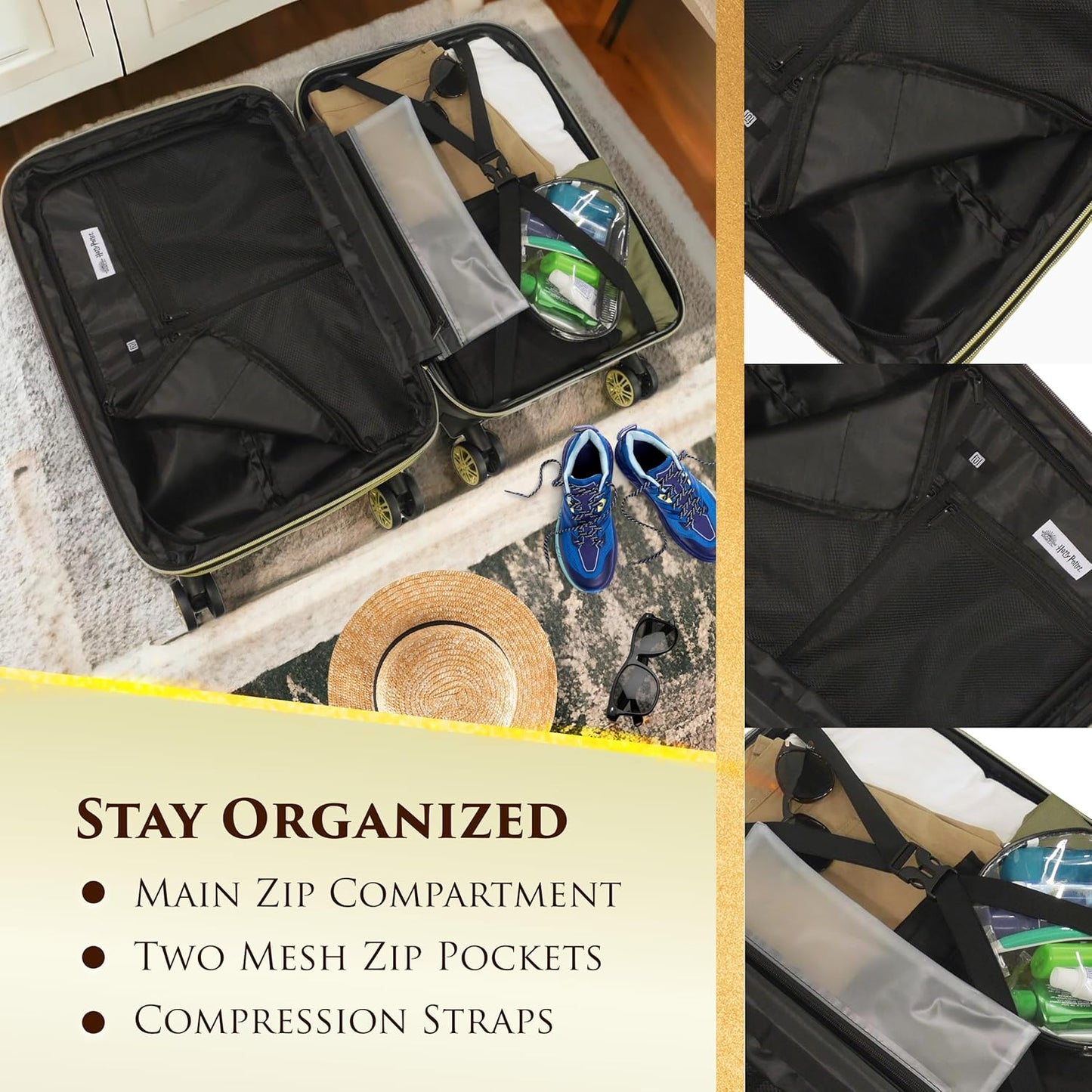 FUL Harry Potter 3 Piece Set Rolling Luggage, Hogwarts Express Hardshell Suitcases with Spinner Wheels, 21/25/29 Inch, Black