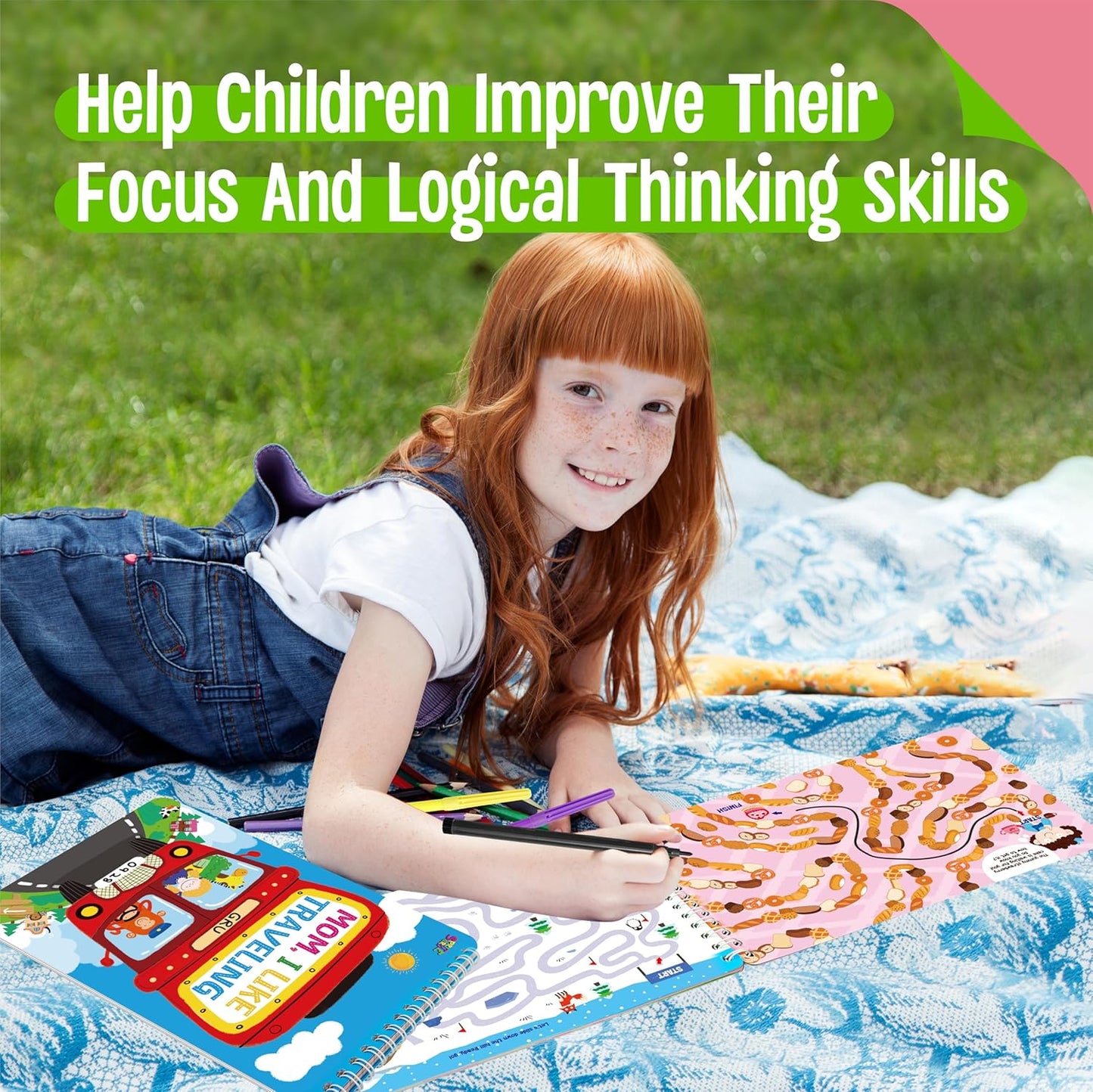 SpriteGru 2 Travel Game Pads, 61 Dry Erase Activities Games Reusable & Erasable Book, Fun Brain Challenge Games Interesting Educational Toy and Learning Tool for Road Trip Airplane Travel