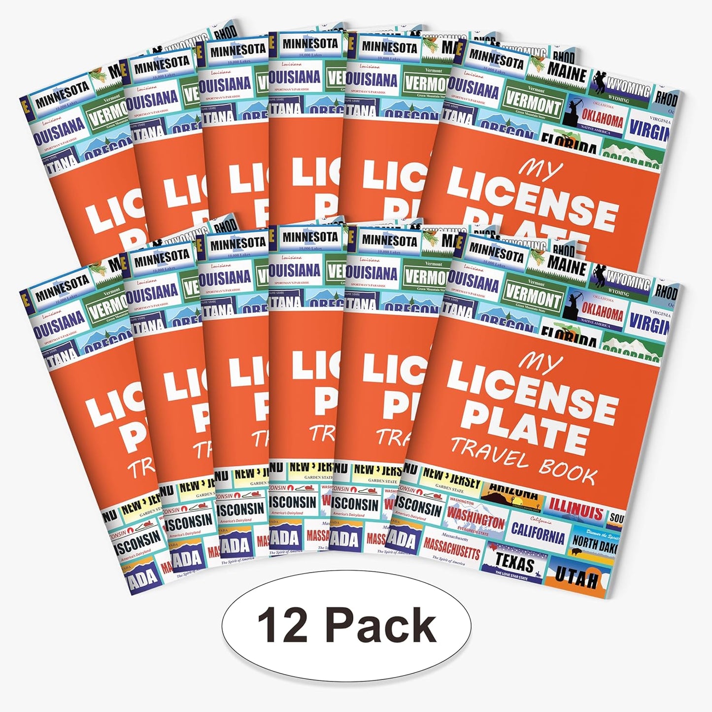 Jazzoo License Plate Game for Kids - 12 Travel Sticker Books - Fun Road Trip Activity for Family Vacations - USA States
